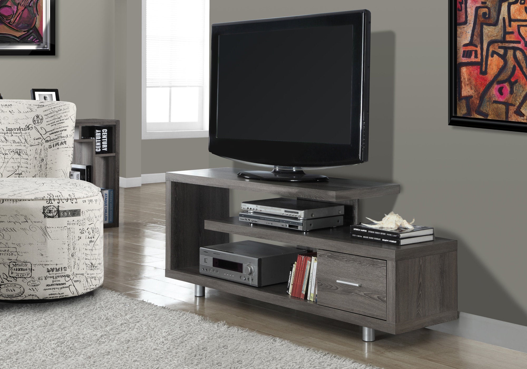 Dark Taupe 60" L Contemporary TV Media Stand with Drawer