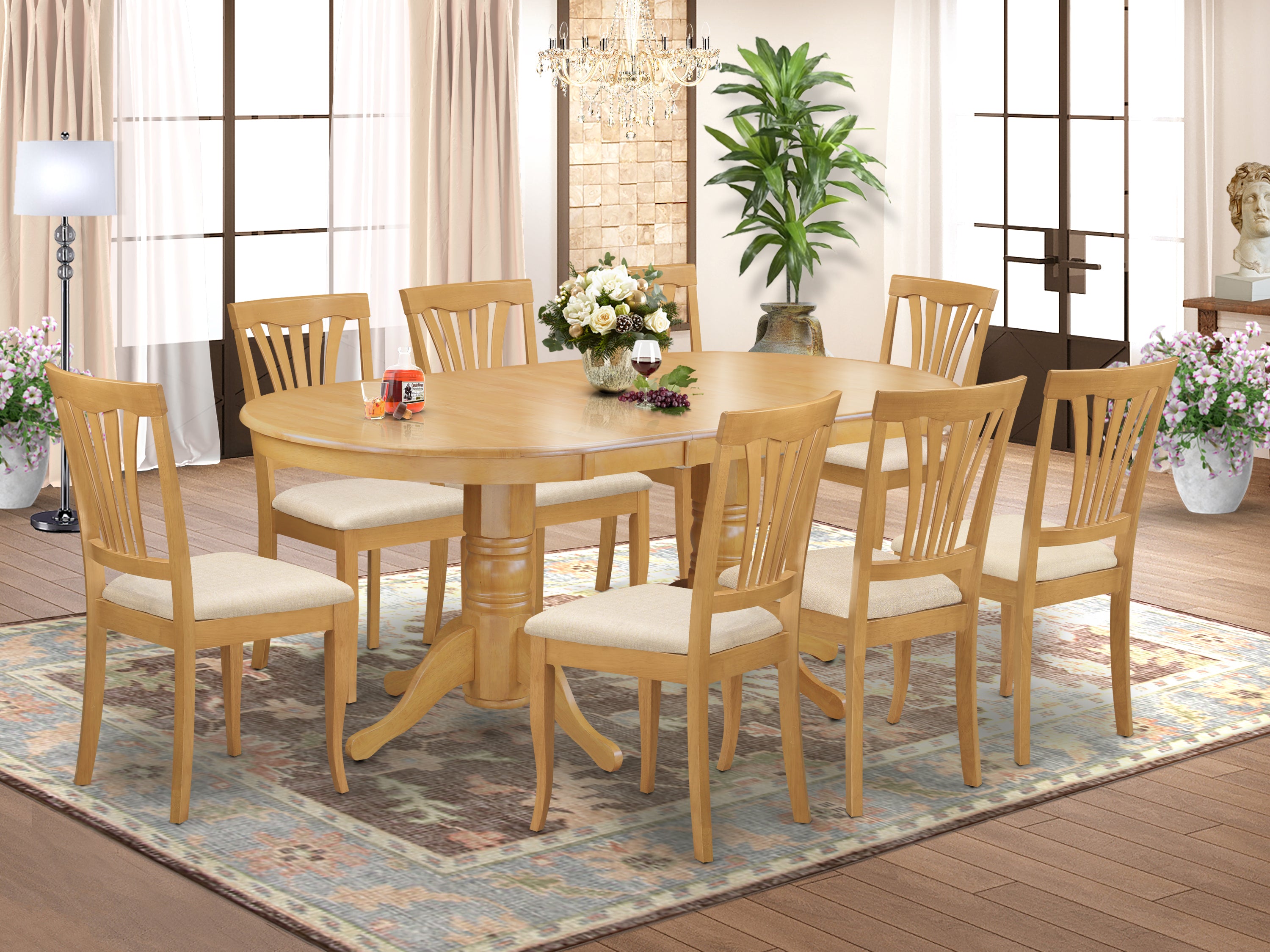 VAAV9-OAK-C 9 Pc Dining room set Dining Table with Leaf and 8 Dining Chairs