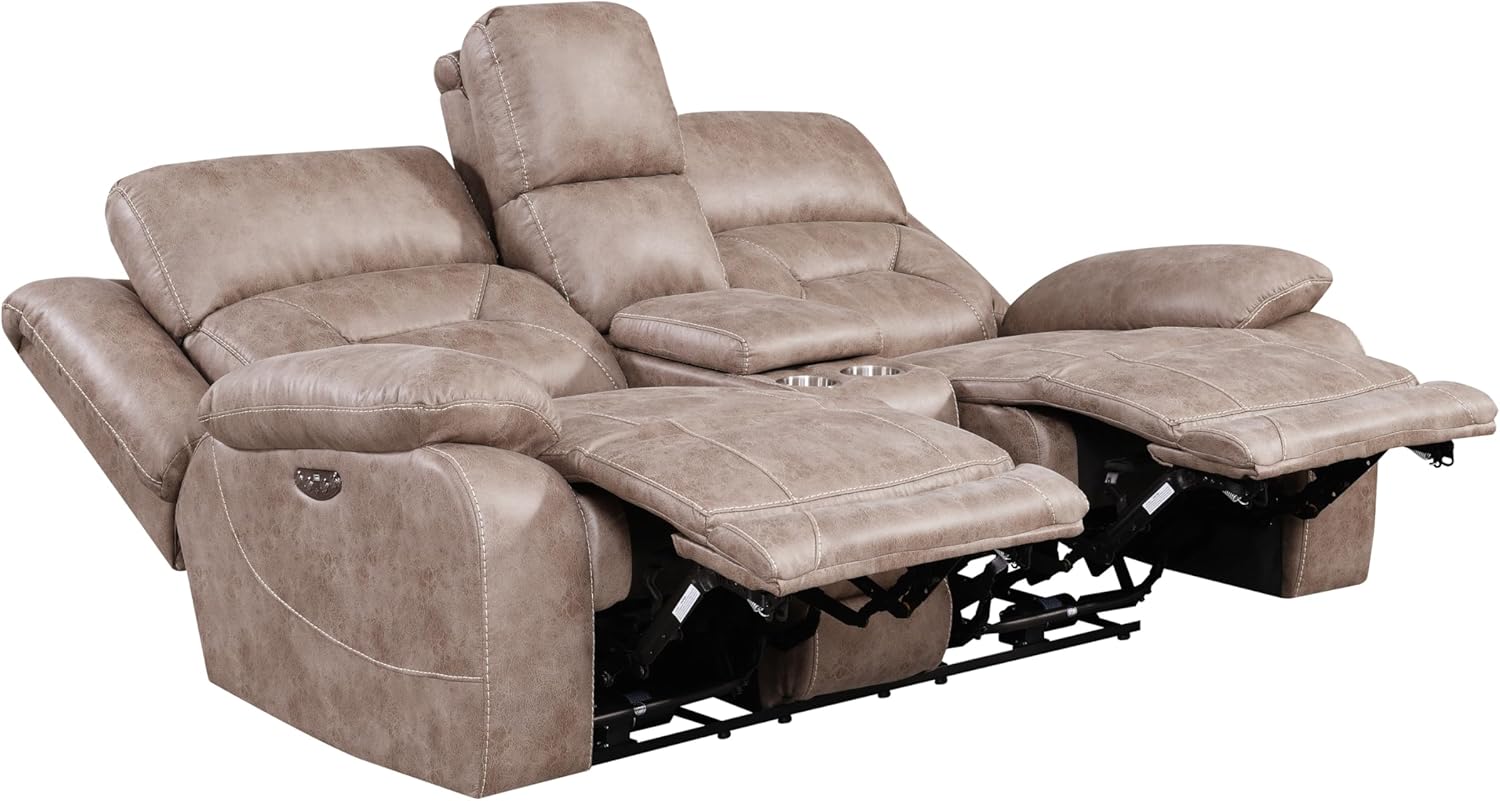 Aria Dual-Power Love Seat with Memory Gel Foam, Power Features, and USB Port in Desert Sand