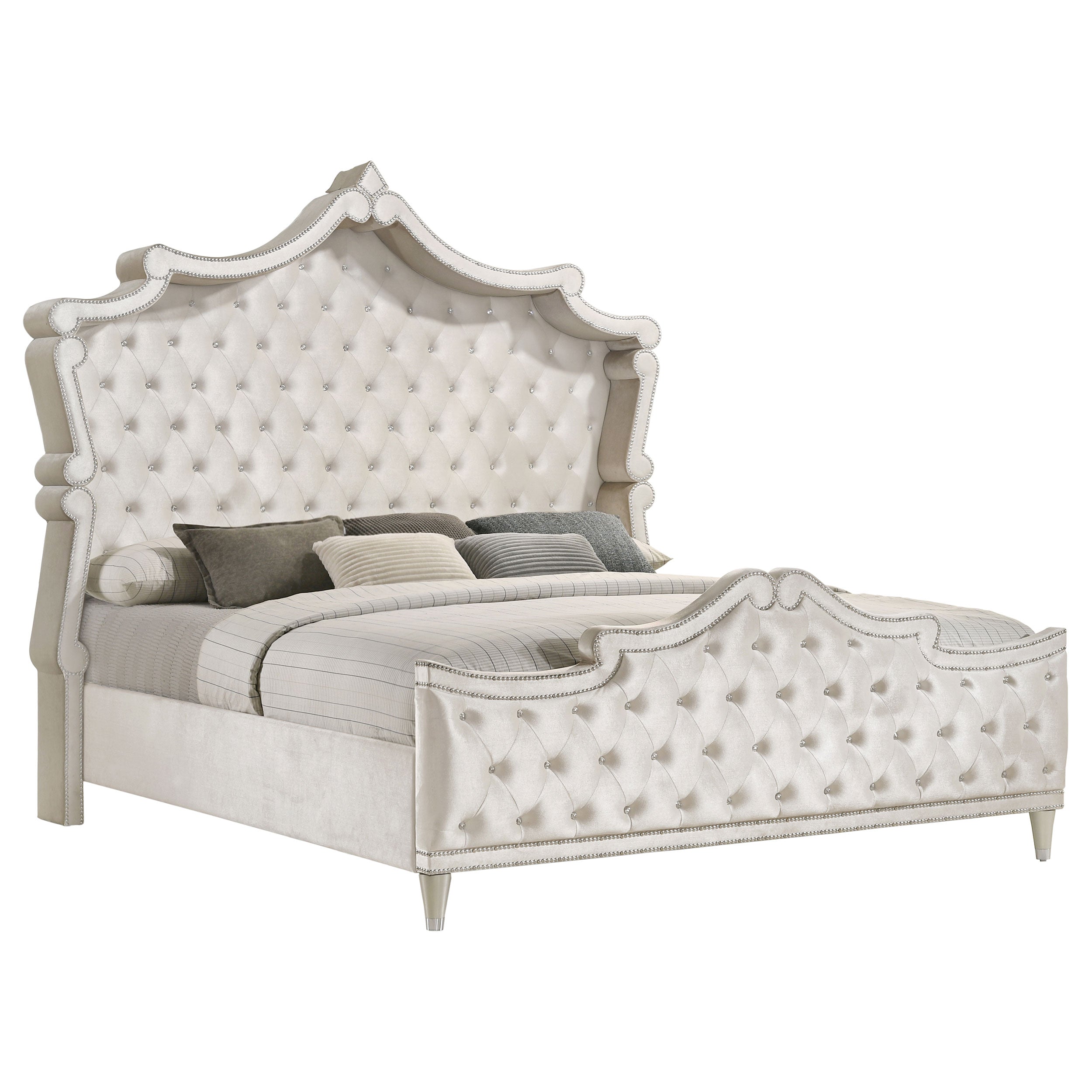 Antonella Upholstered Tufted Queen Bed Ivory and Camel