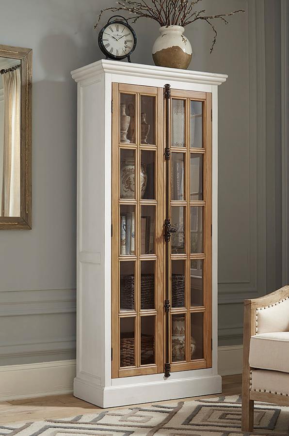 Rustic 2-door Tall Wood Cabinet in Antique White and Brown