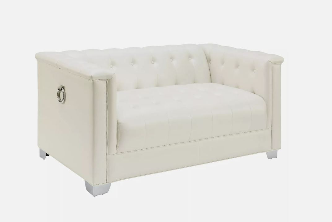 Chaviano 3-Piece Upholstered Tufted Sofa Loveseat Chair Set Pearl White