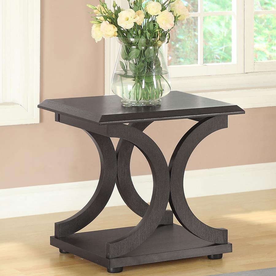 Contemporary C Shaped Base Rectangular End Table in Cappuccino