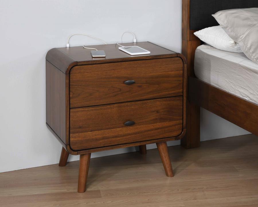 Mid Century Modern Robyn 2-drawer Nightstand With USB Port In Dark Walnut