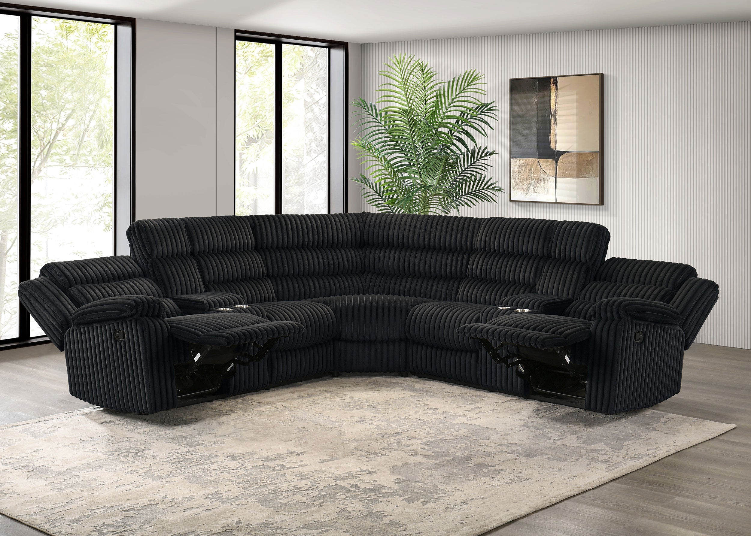 Atkinson Reclining Sectional Sofa - Black