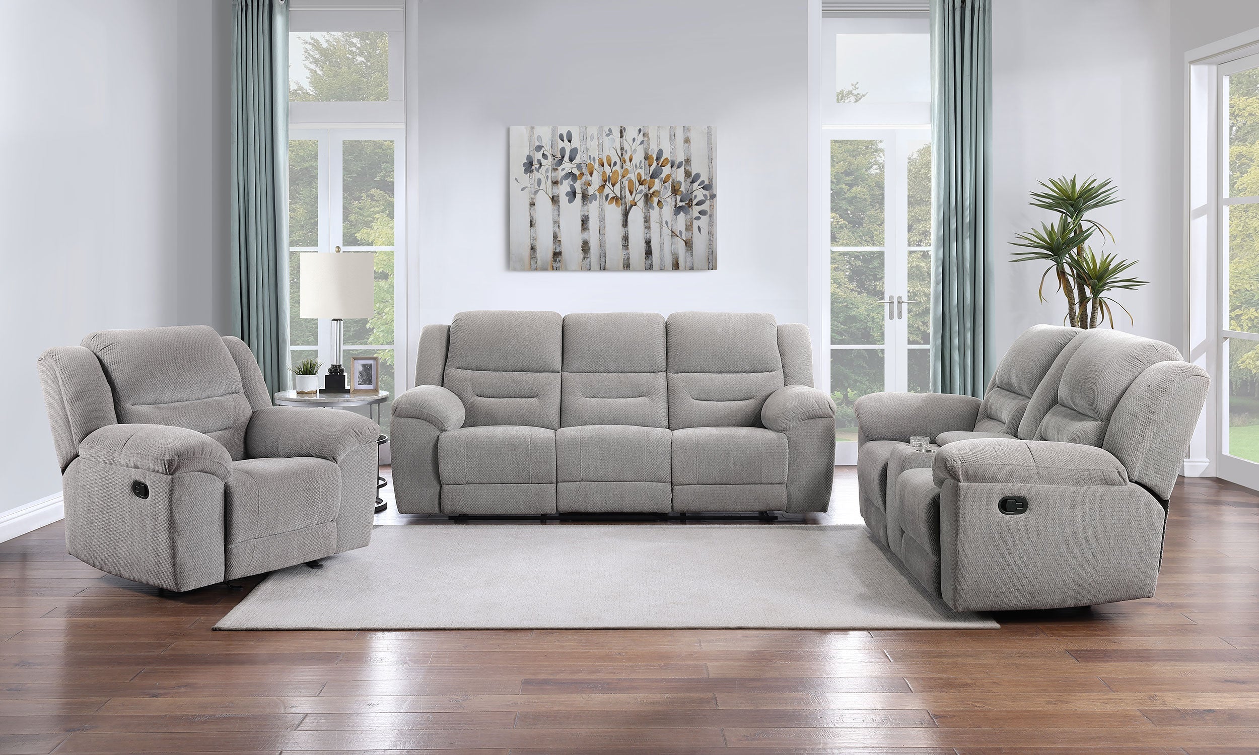 Gilson 3-piece Chenille Upholstered Reclining Sofa Set In Grey