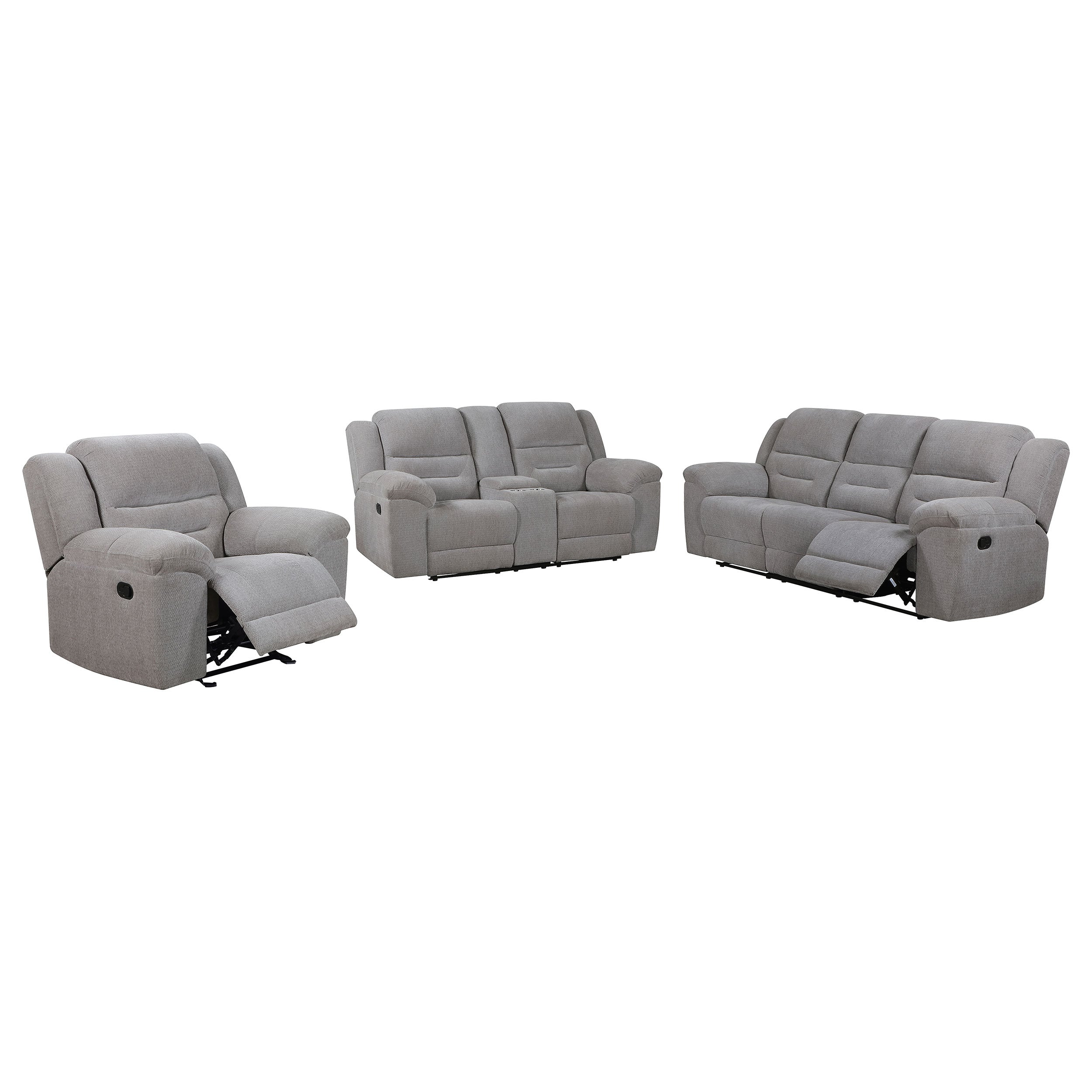 Gilson 3-piece Chenille Upholstered Reclining Sofa Set In Grey