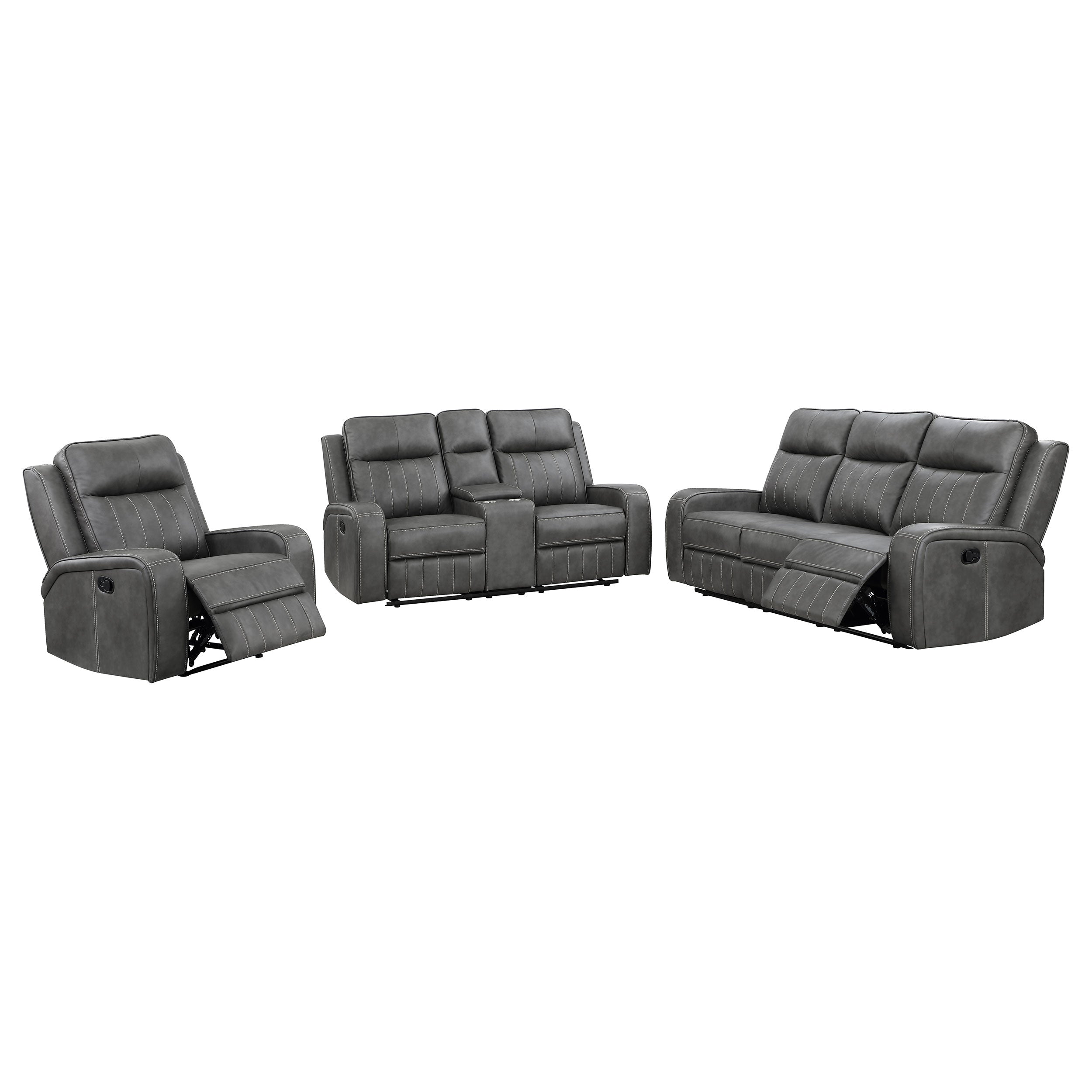 Raelynn 3-piece Upholstered Reclining Sofa Set In Grey