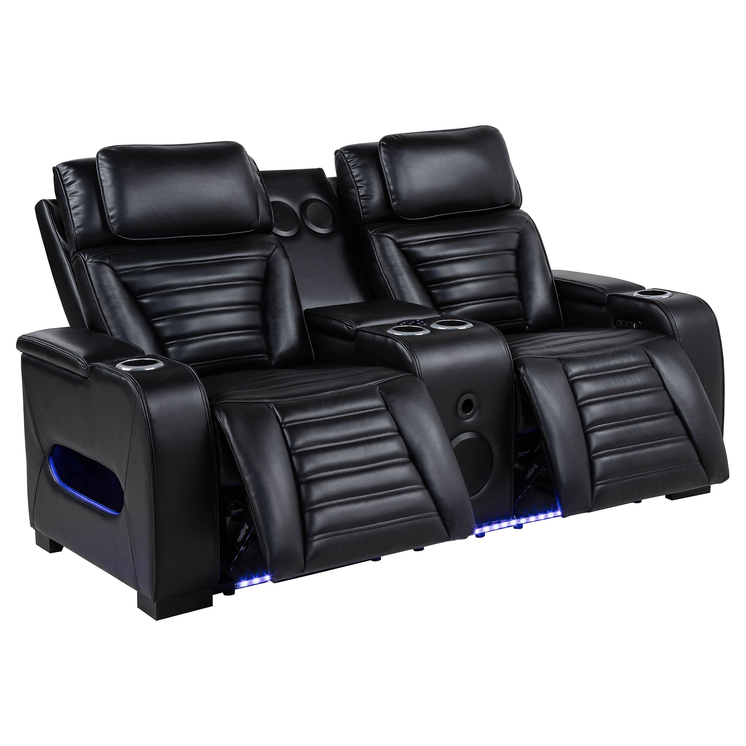 Zuma 3-piece Faux Leather Dual Power LED Sofa Set In Black