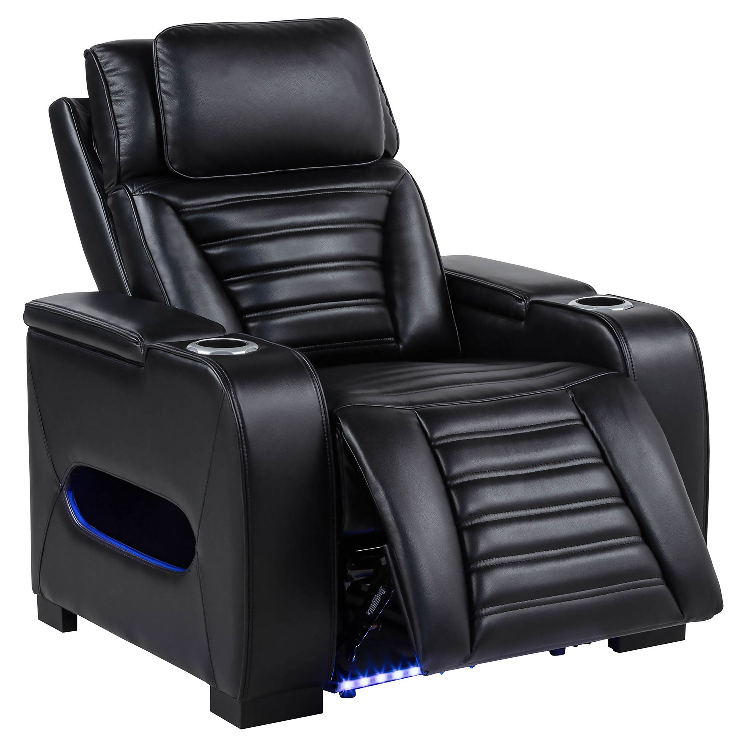 Zuma 3-piece Faux Leather Dual Power LED Sofa Set In Black