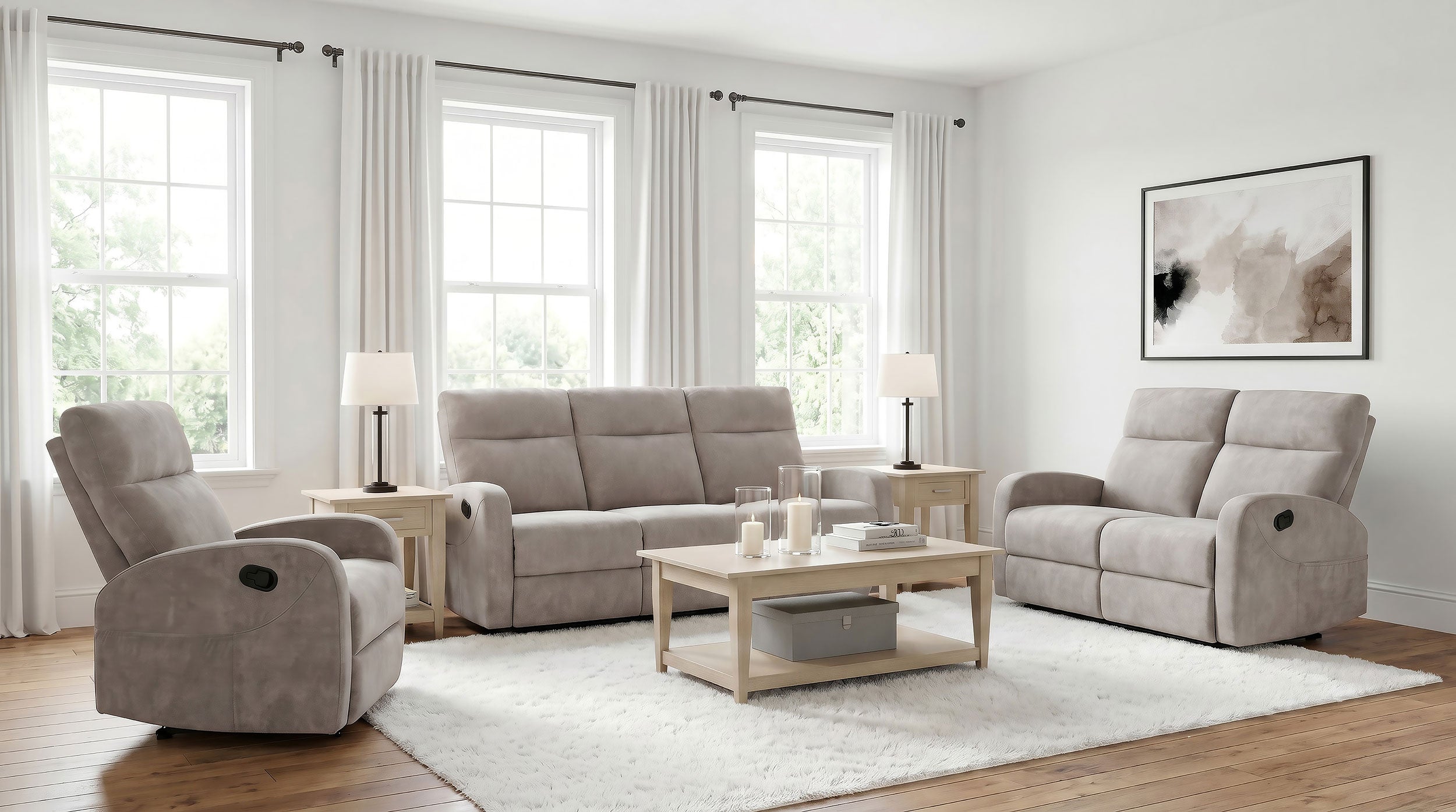 Hamilton 3-piece Chenille Manual Reclining Sofa Set Sand