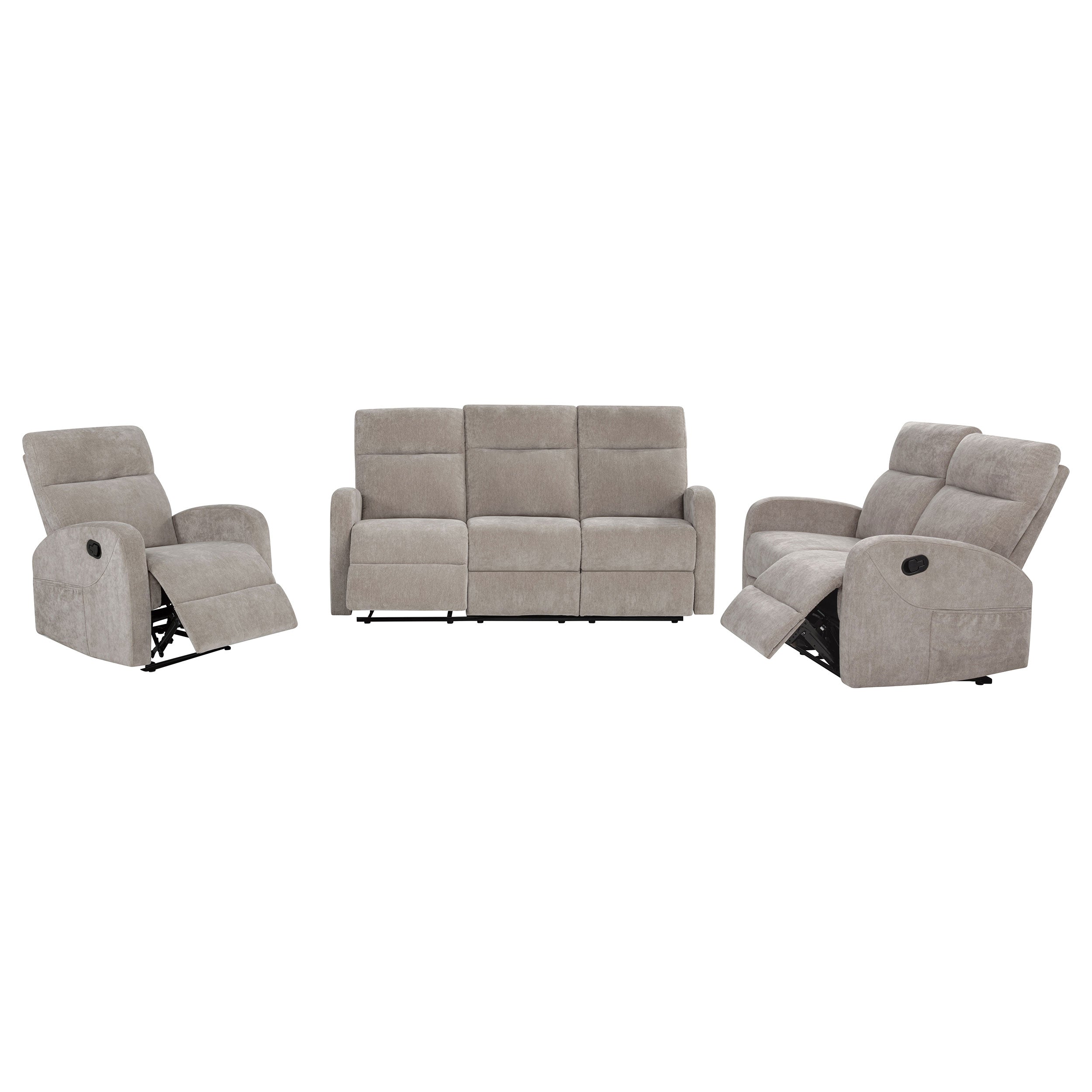 Hamilton 3-piece Chenille Manual Reclining Sofa Set Sand