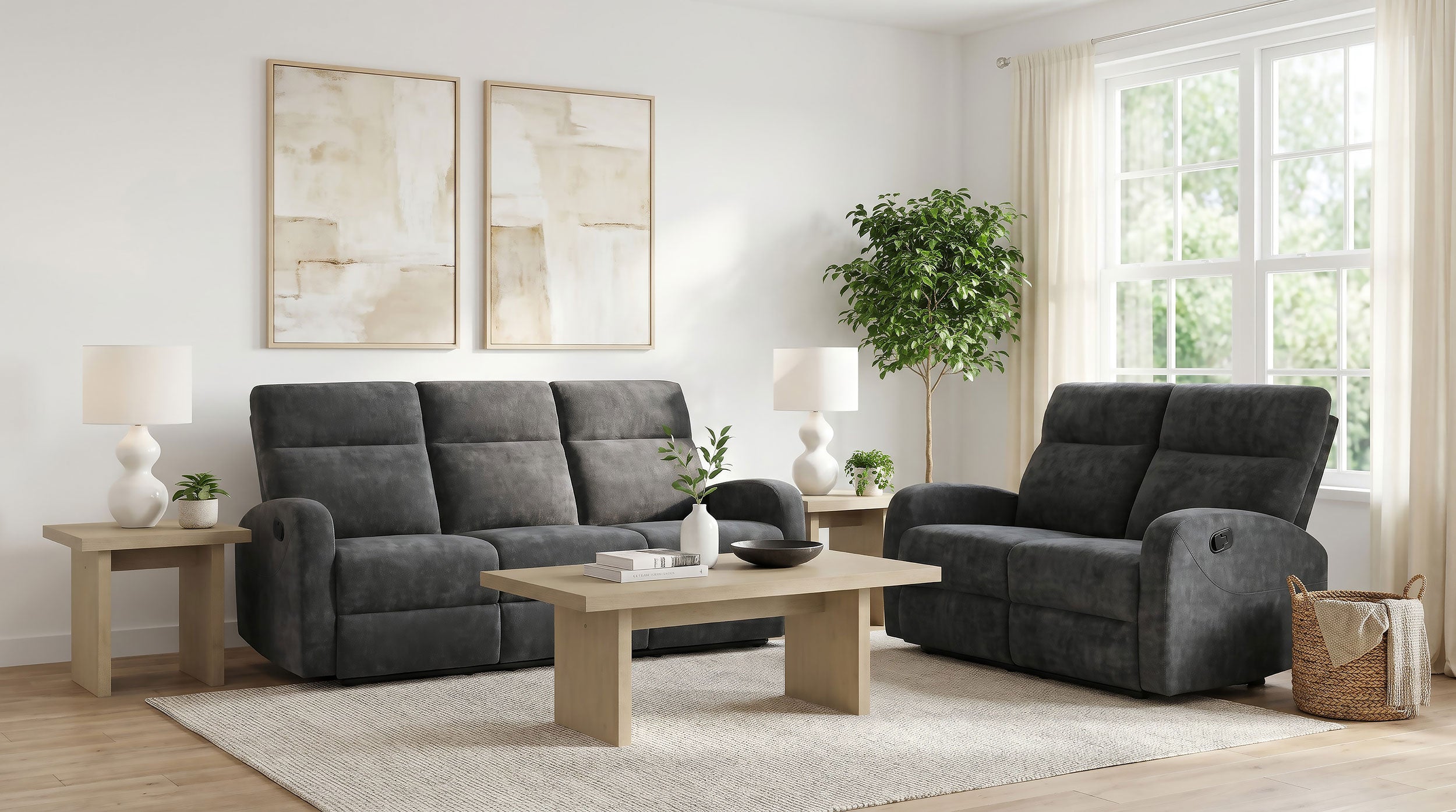 Hamilton 2-piece Chenille Manual Reclining Sofa Set Charcoal Grey