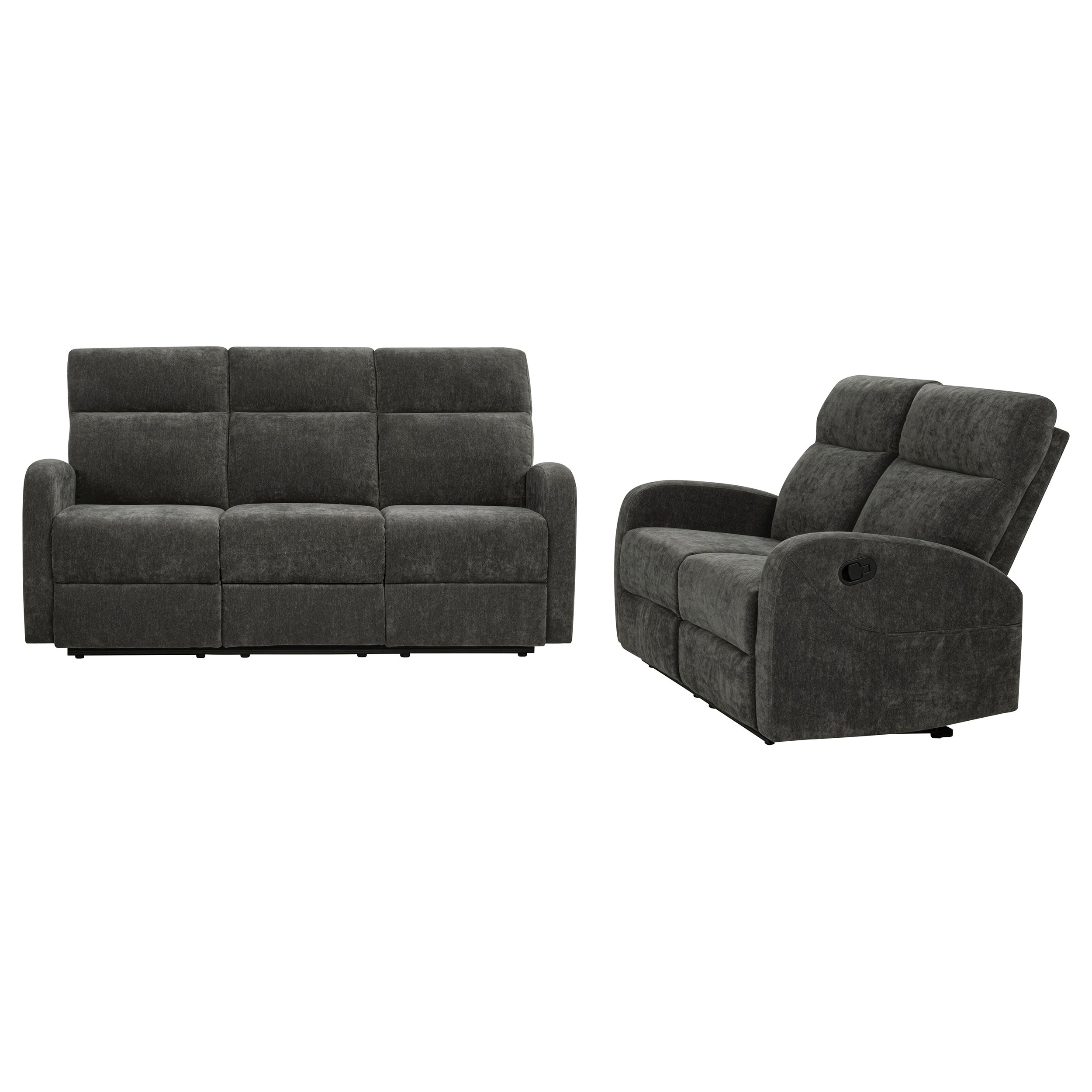 Hamilton 2-piece Chenille Manual Reclining Sofa Set Charcoal Grey