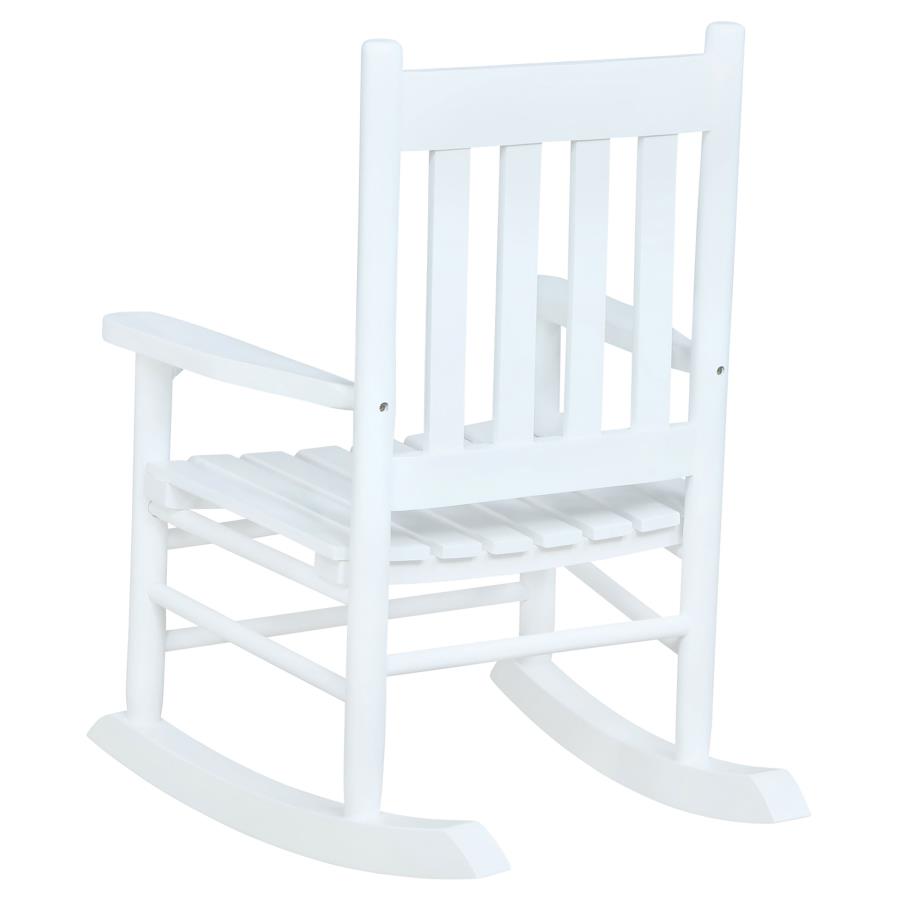 Traditional Country Porch Solid Wood Slat Back Youth Rocking Chair White