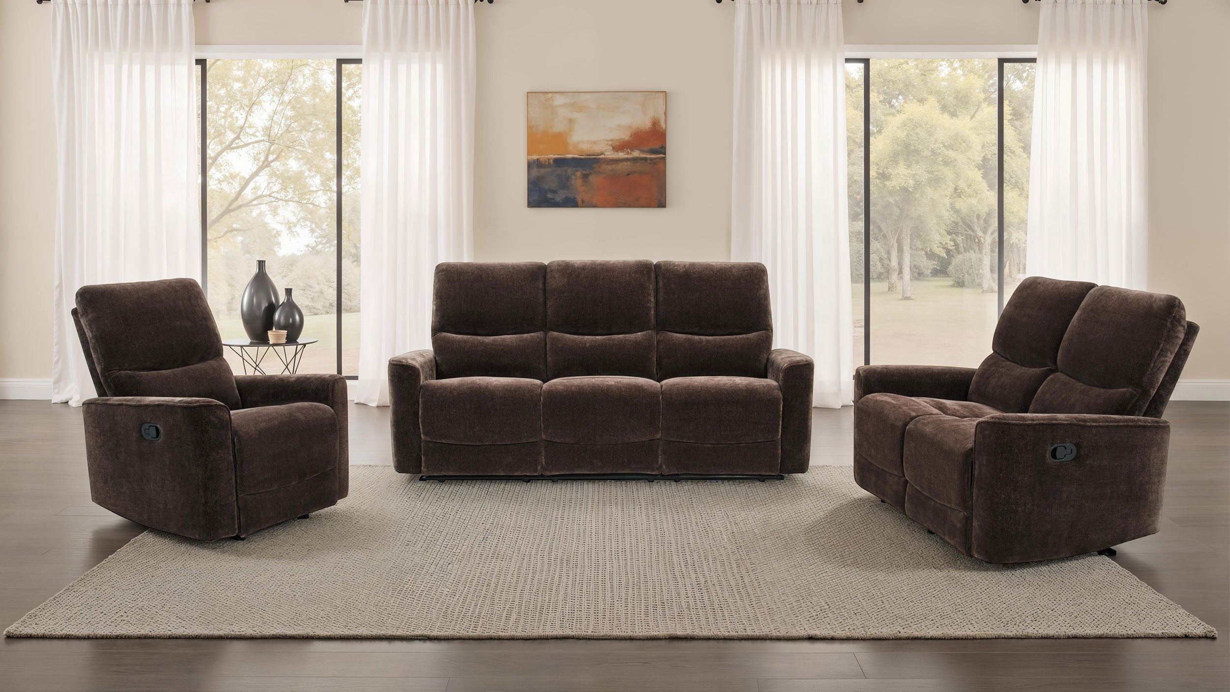 Navarro Reclining Sofa Set - 3 Piece - Dark Brown