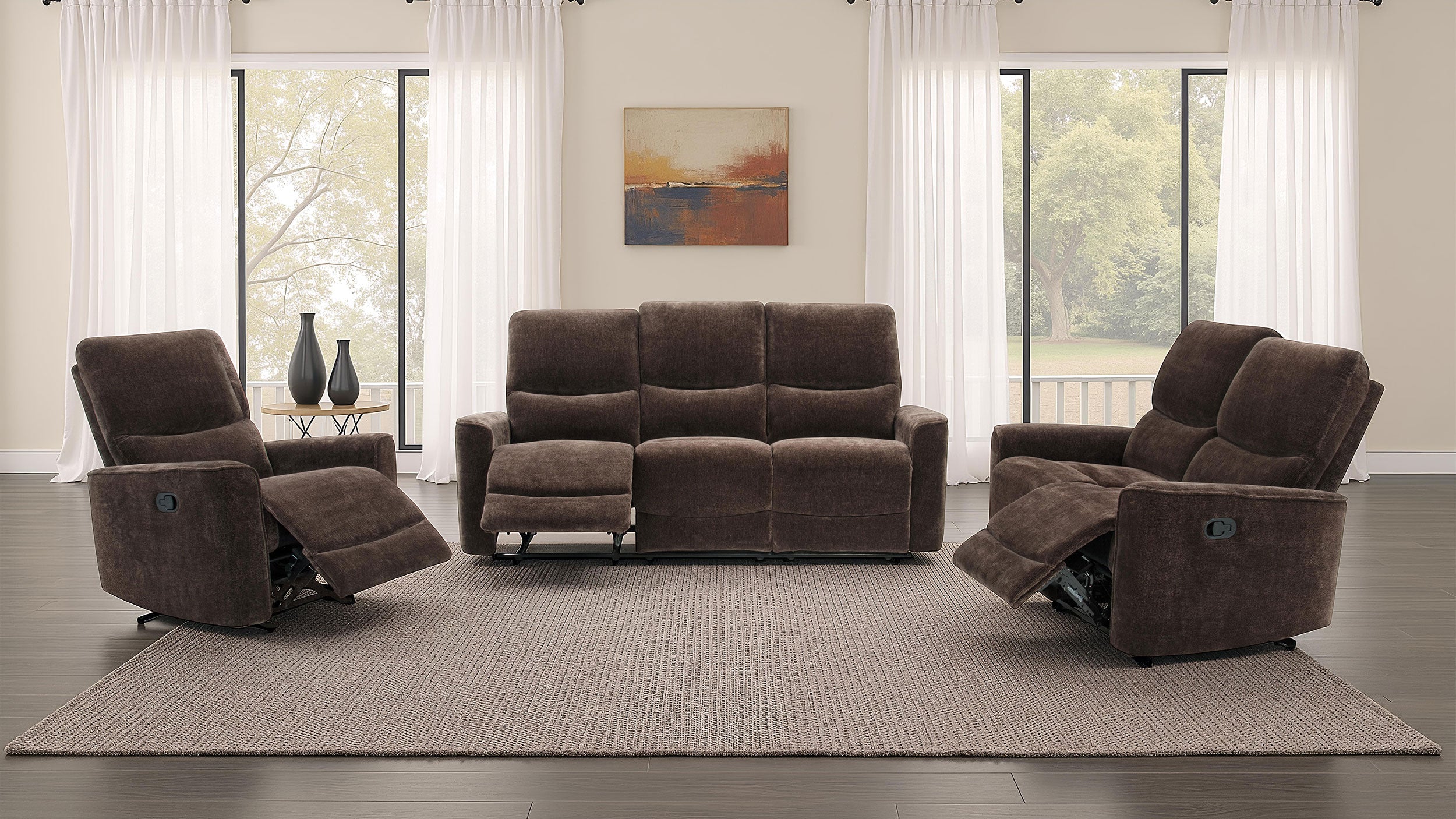 Navarro Reclining Sofa Set - 3 Piece - Dark Brown