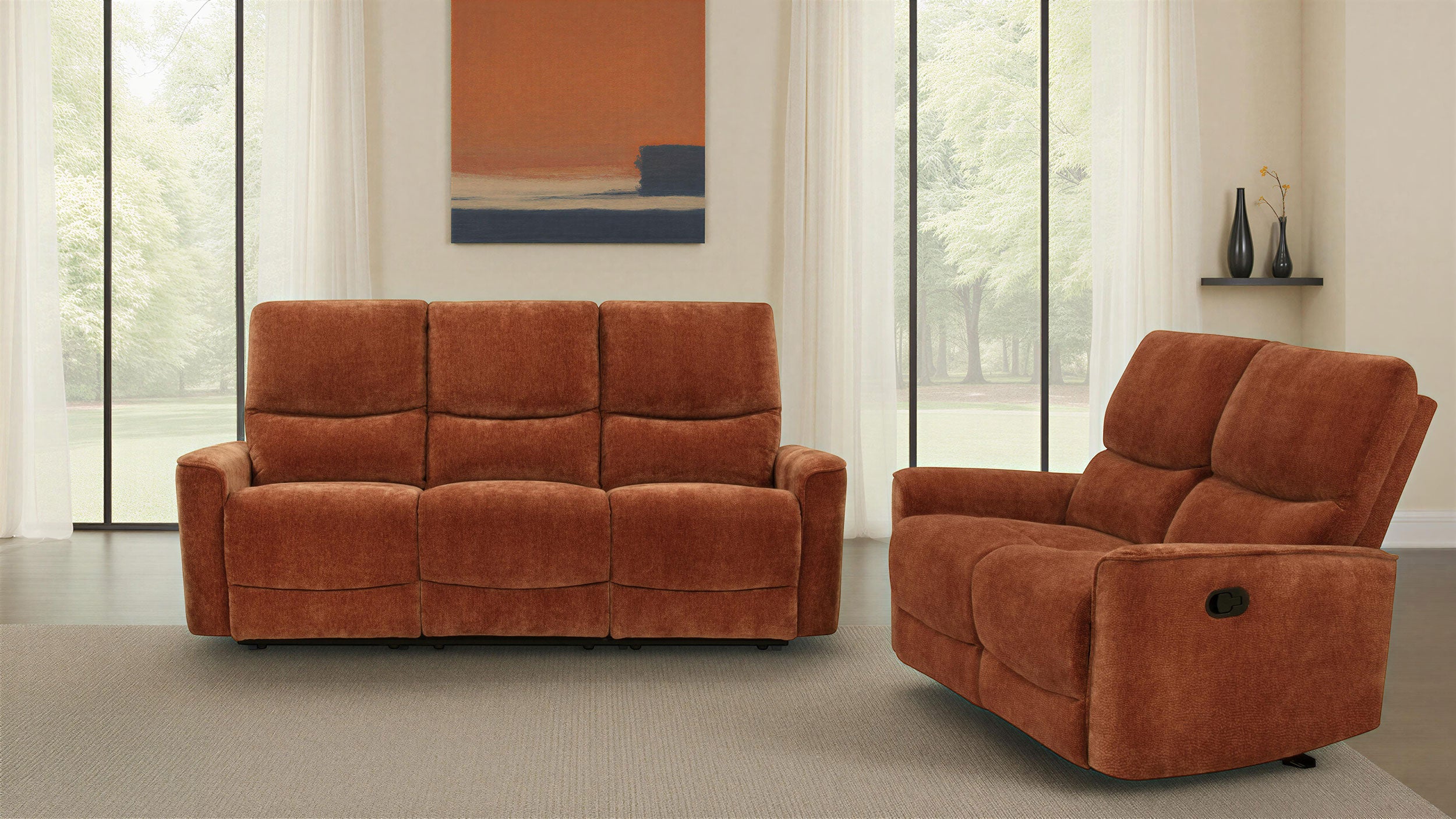 Navarro Reclining Sofa Set - 2 Piece - Burnt Orange