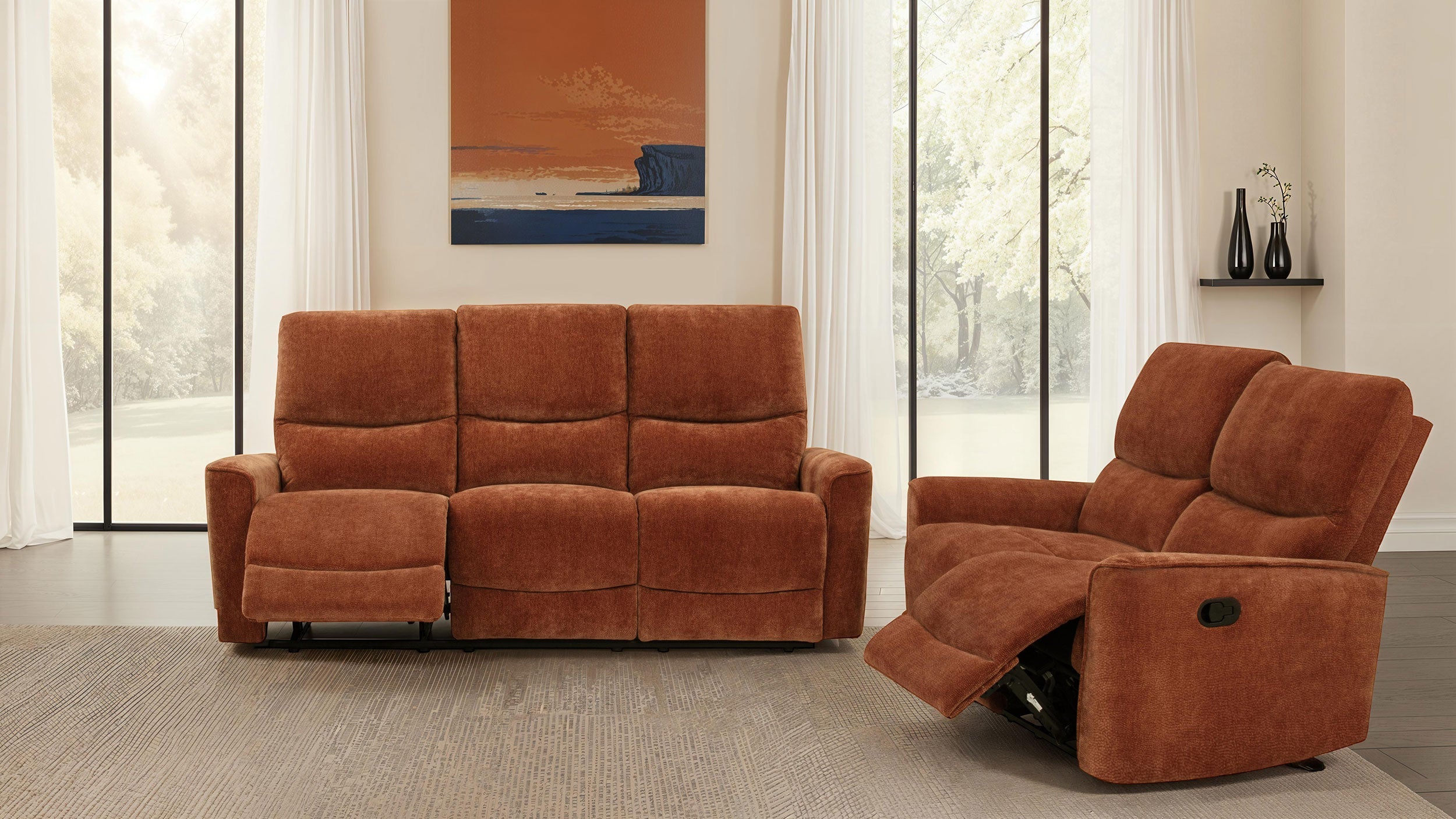 Navarro Reclining Sofa Set - 2 Piece - Burnt Orange