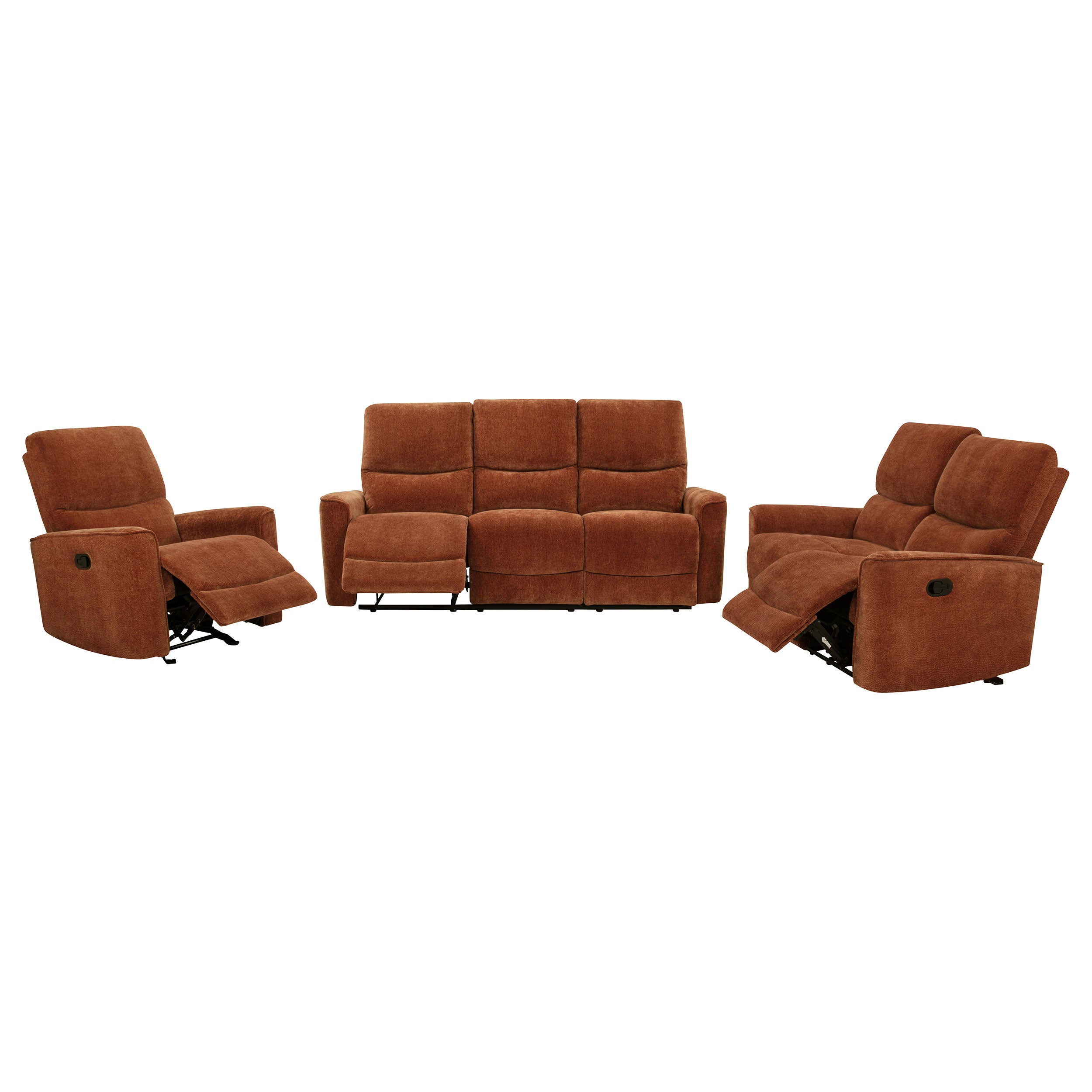 Navarro Reclining Sofa Set - 3 Piece - Burnt Orange