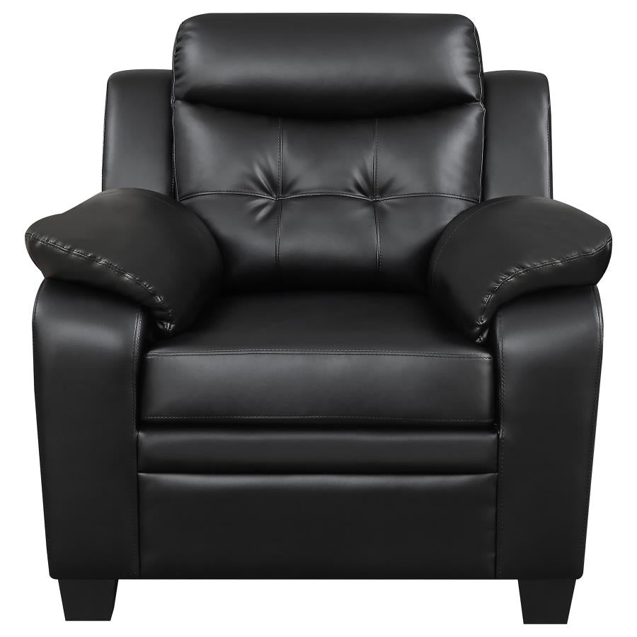 Finley Tufted Pillow Arm Leatherette Upholstered Chair In Black