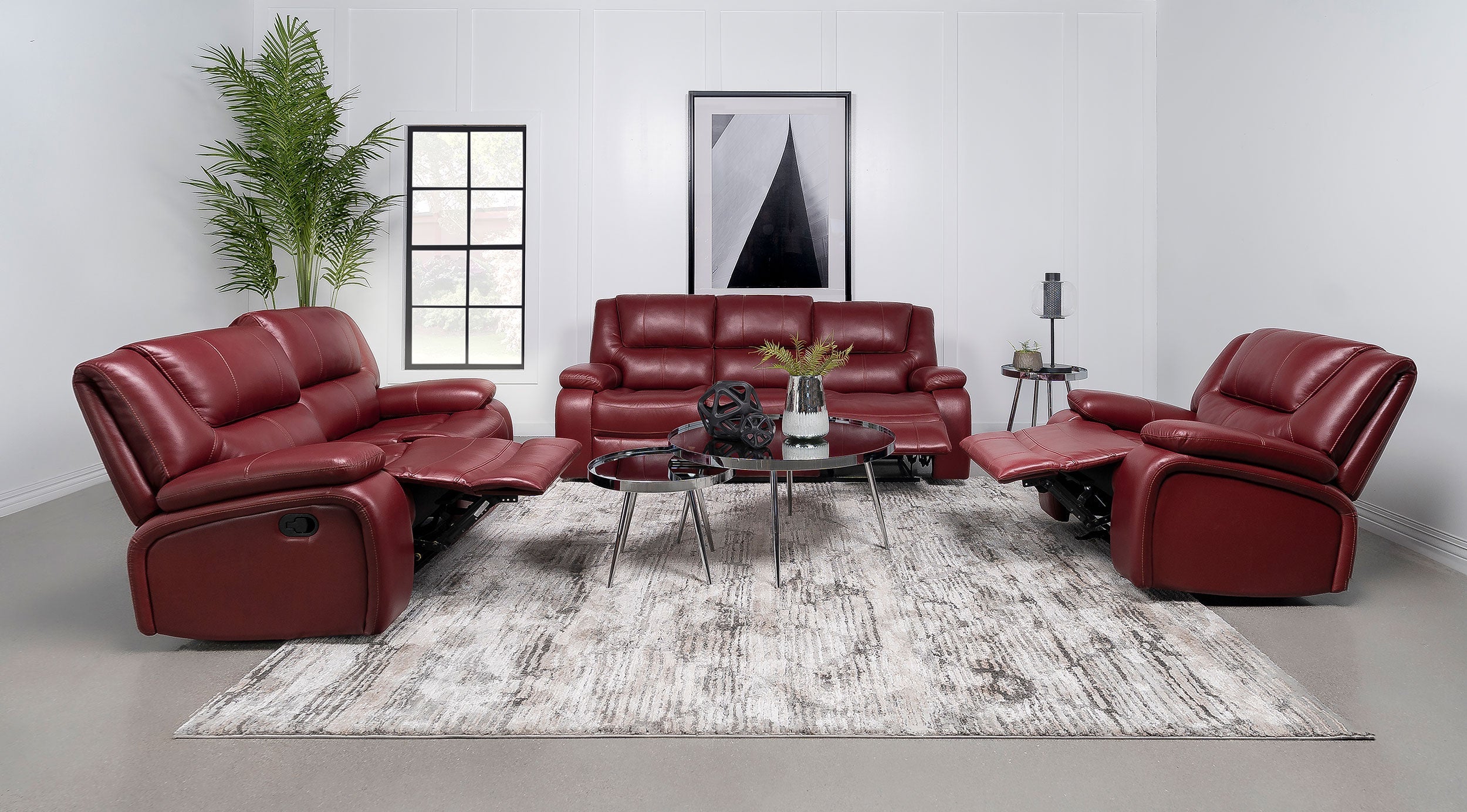 Camila Reclining Sofa Set - 3 Piece - Red
