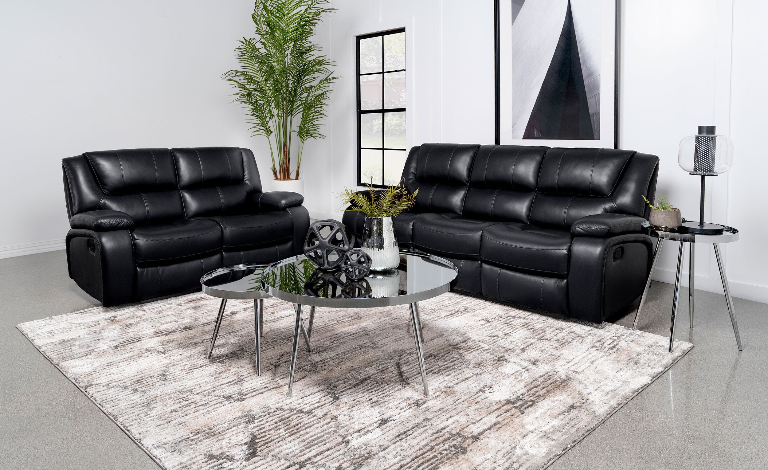 Camila 2-piece Upholstered Reclining Sofa Set Black