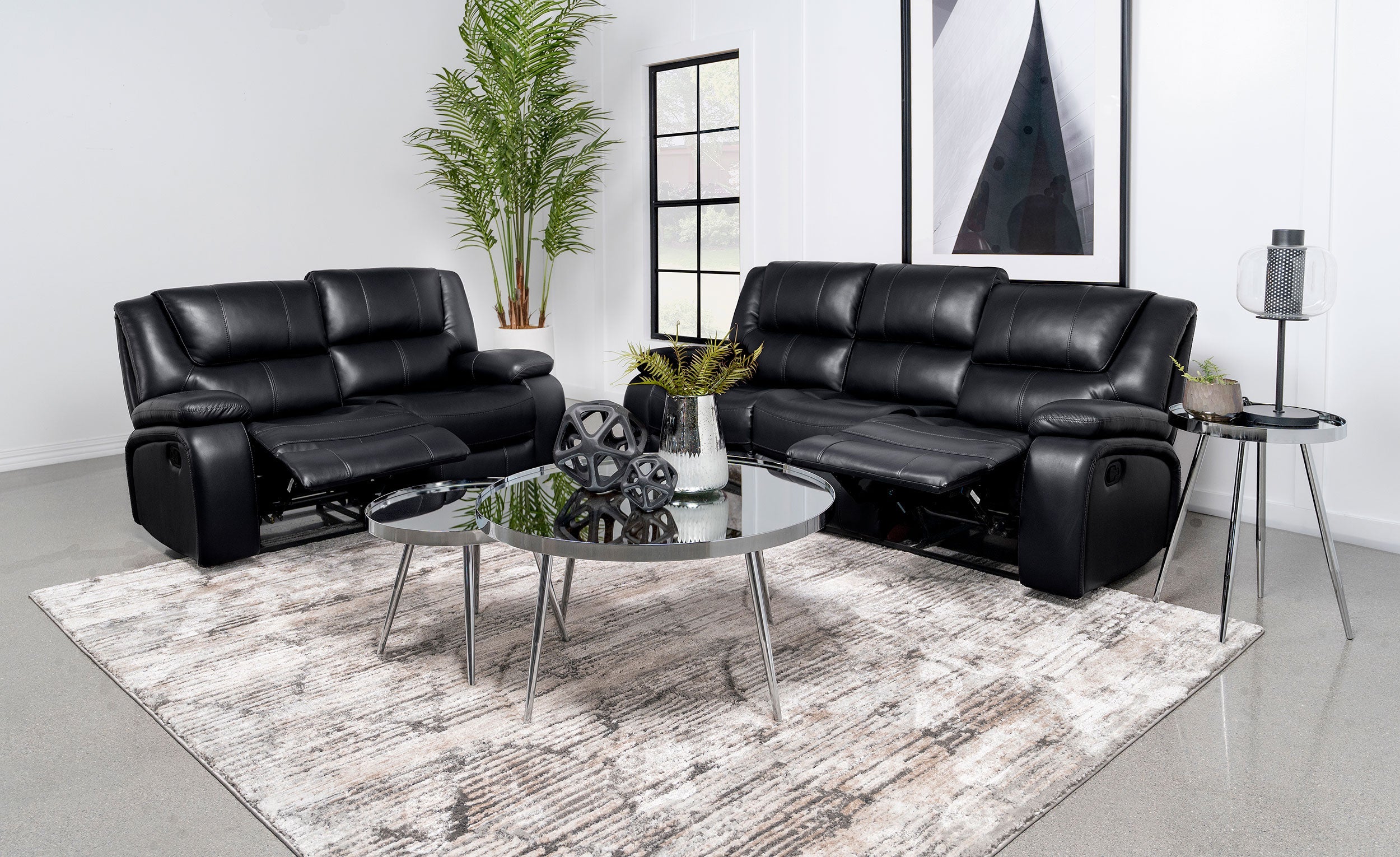 Camila Reclining Sofa Set - 2 Piece - Black