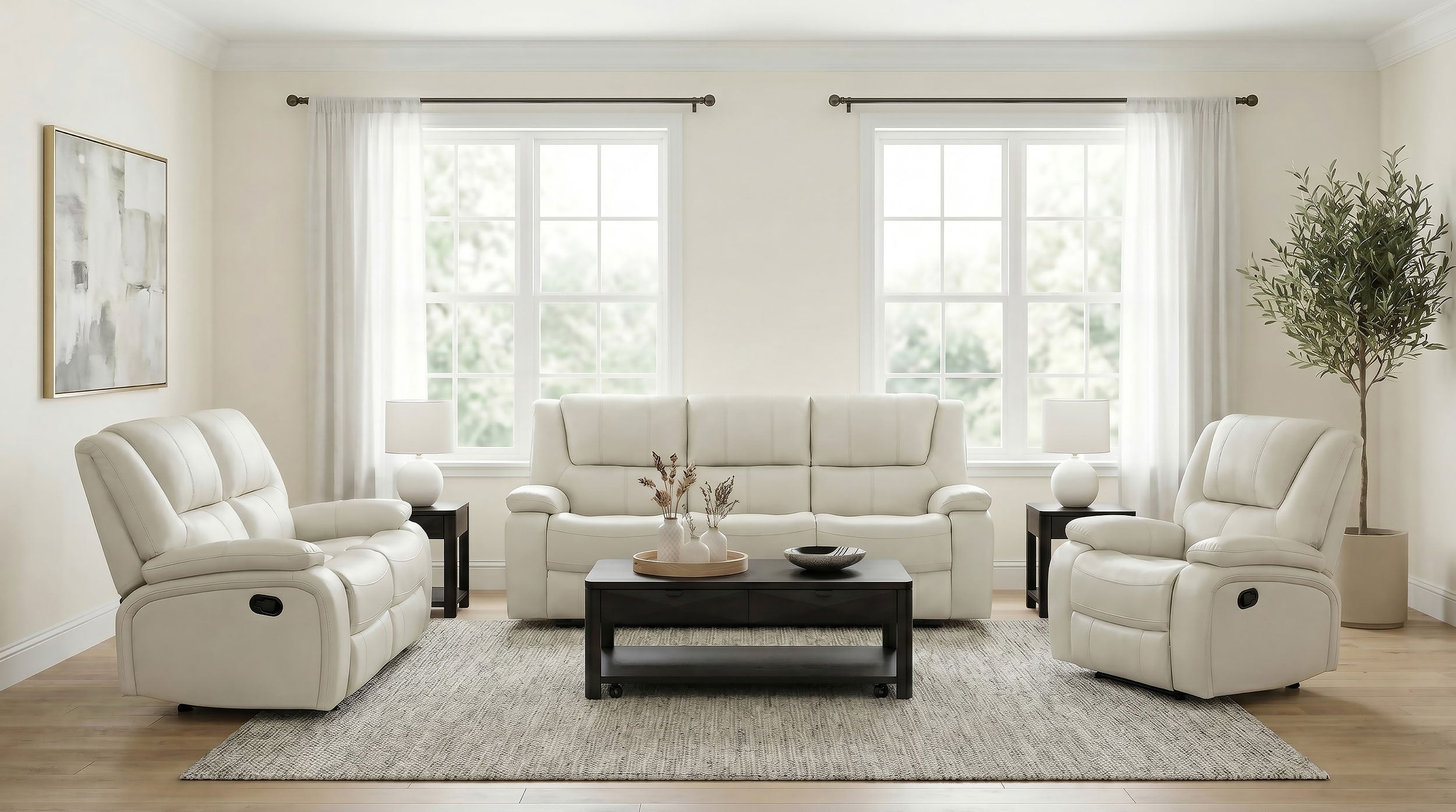 Camila 3-piece Upholstered Reclining Sofa Set White