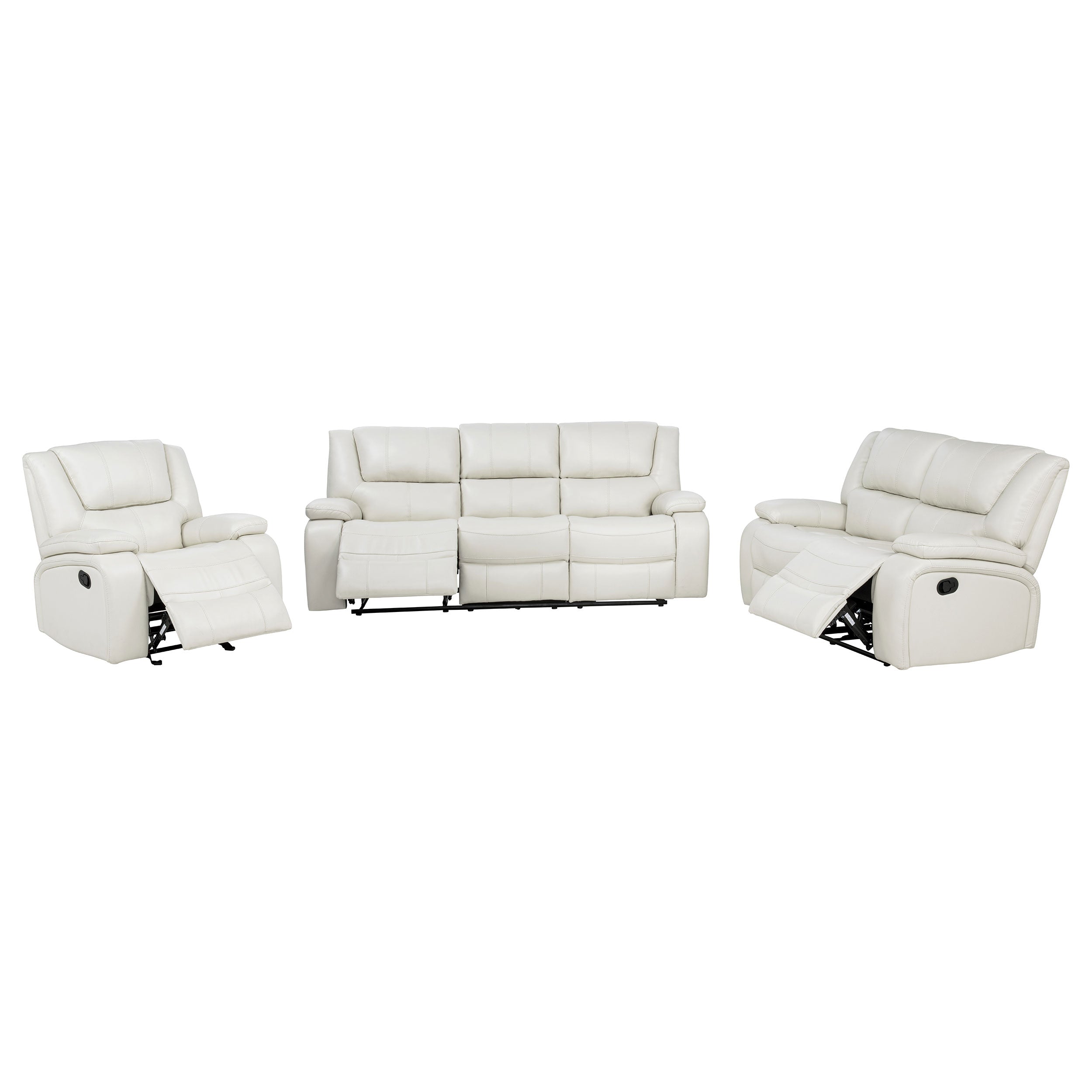 Camila 3-piece Upholstered Reclining Sofa Set White