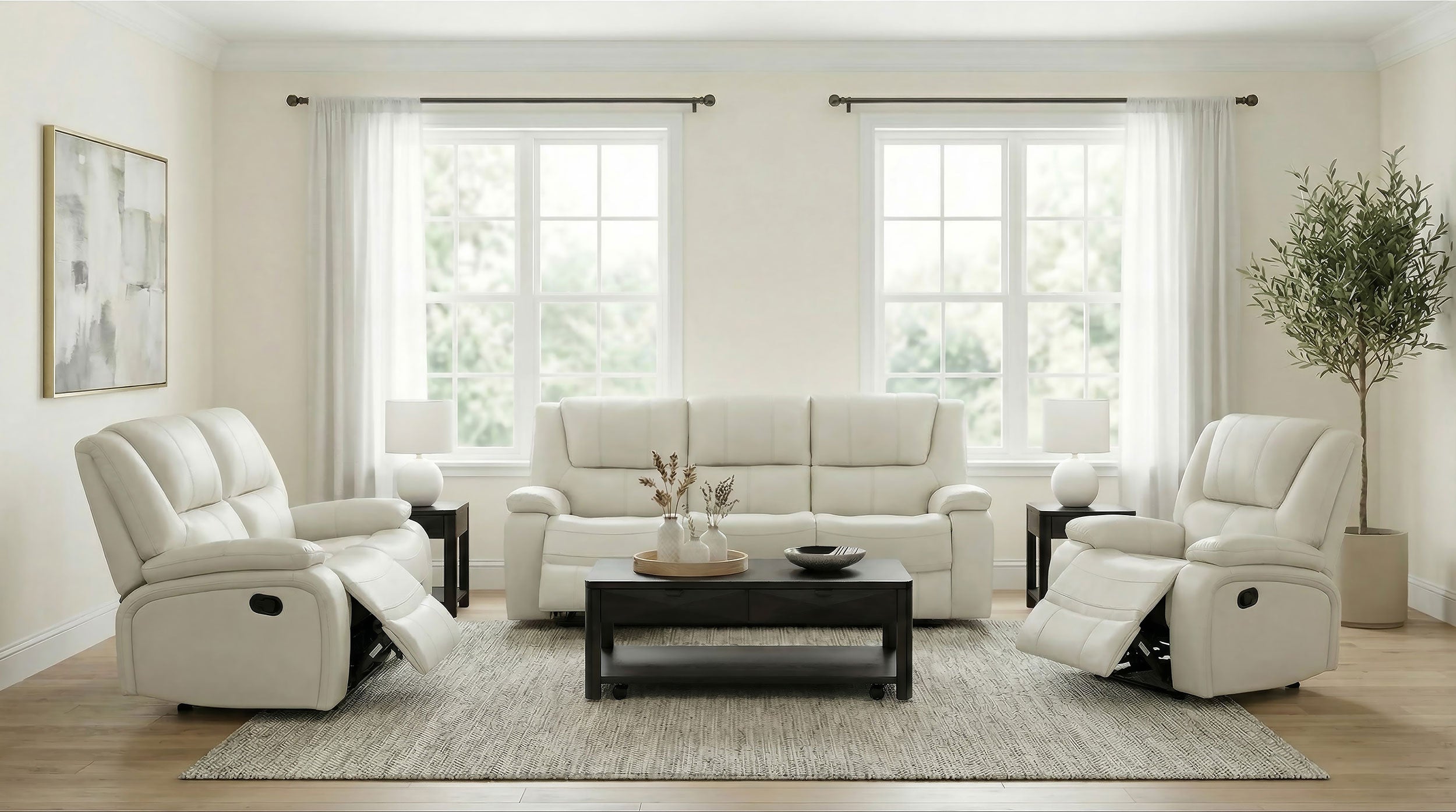 Camila Upholstered Motion Reclining Loveseat White