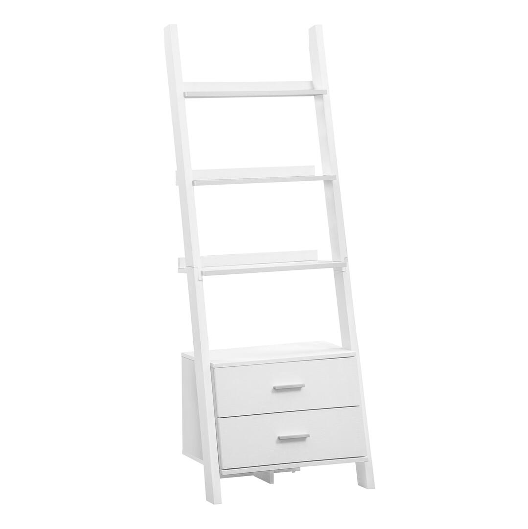 70 in. Ladder Bookcase with 2 Storage Drawers - White