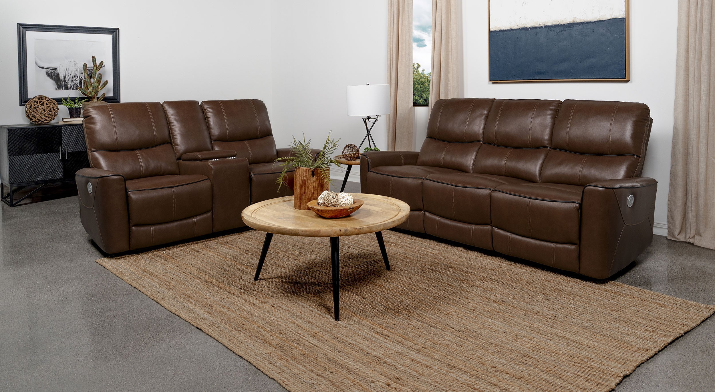 Greenfield Power Reclining Sofa Set - 2 Piece - Saddle Brown