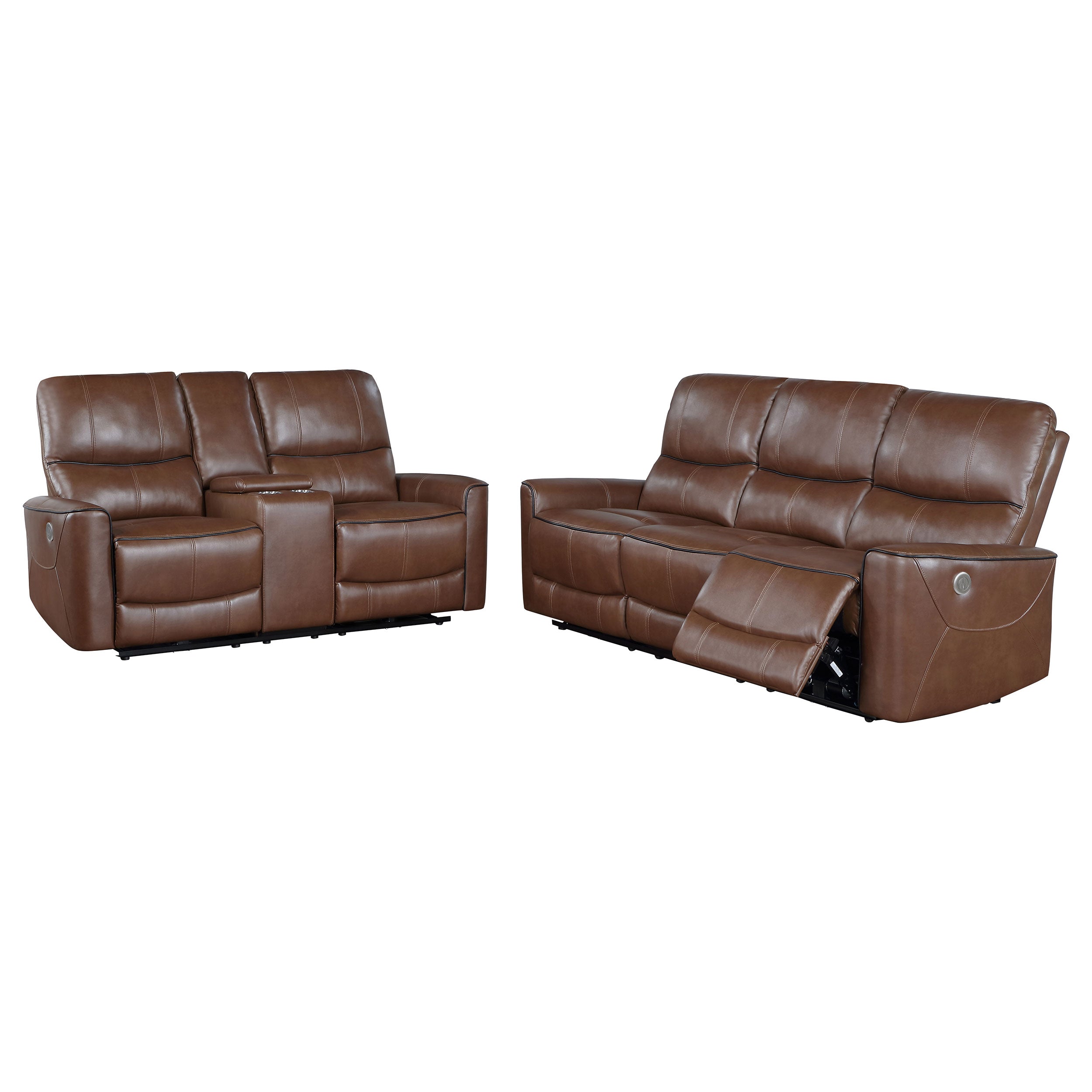 Greenfield Power Reclining Sofa Set - 2 Piece - Saddle Brown