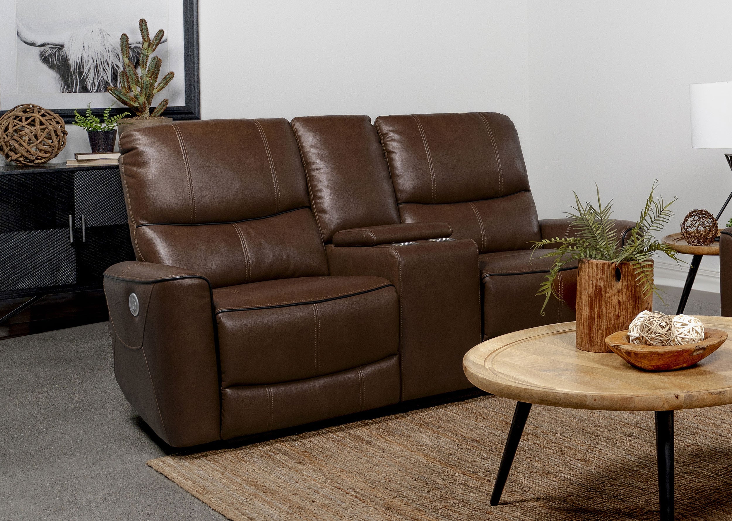 Greenfield Power Reclining Loveseat - Saddle Brown