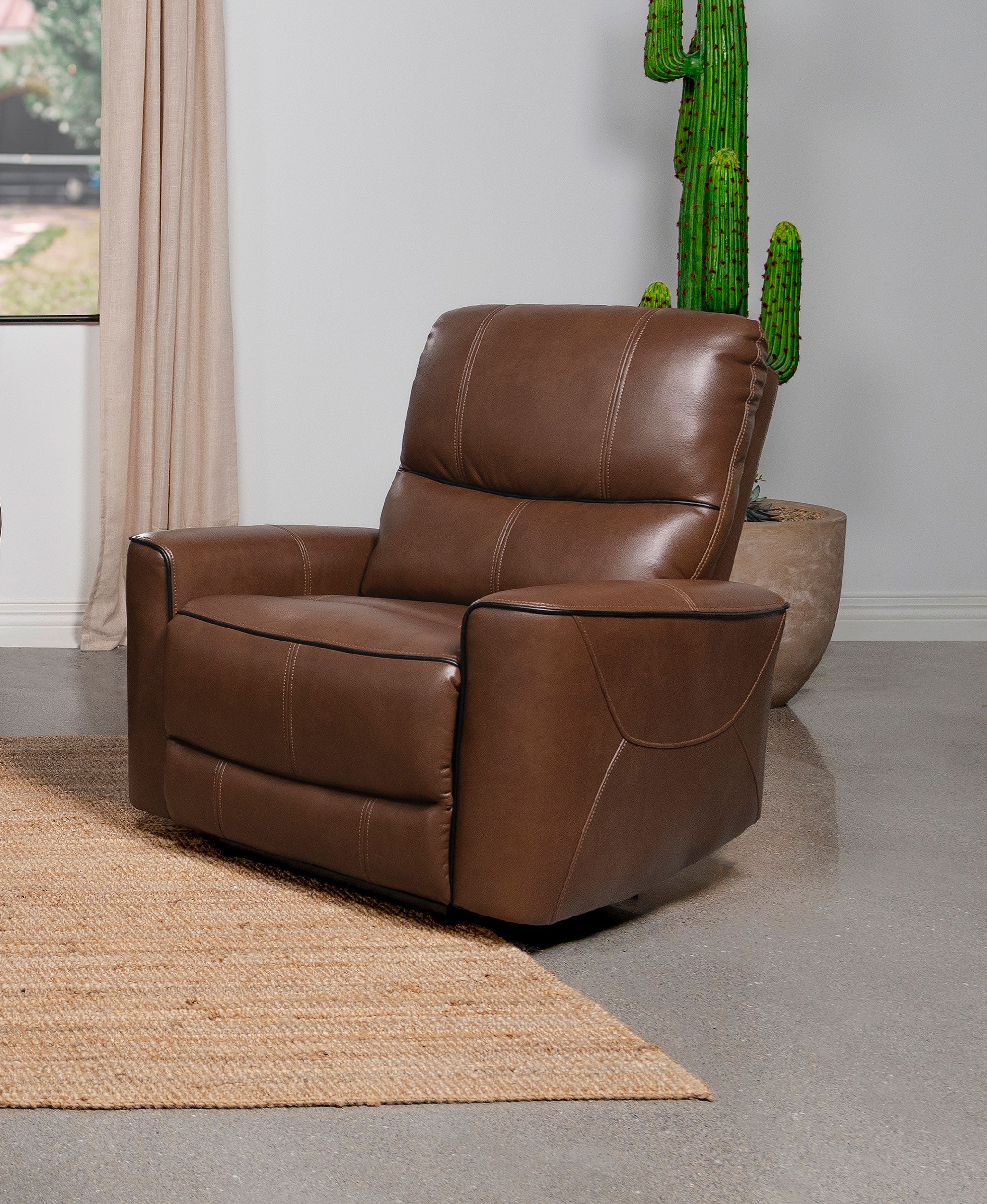 Greenfield Power Recliner - Saddle Brown