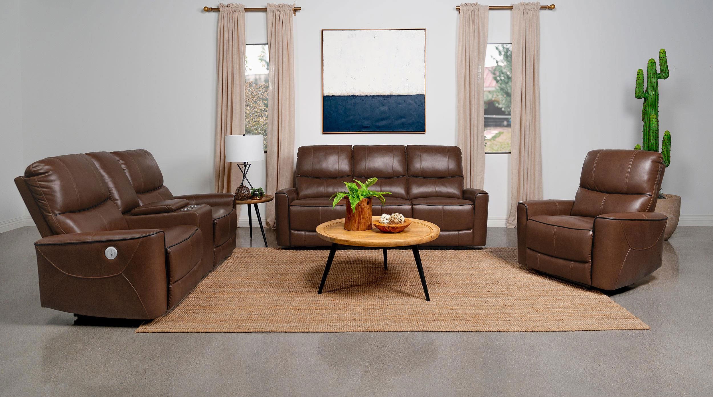 Greenfield Power Recliner - Saddle Brown