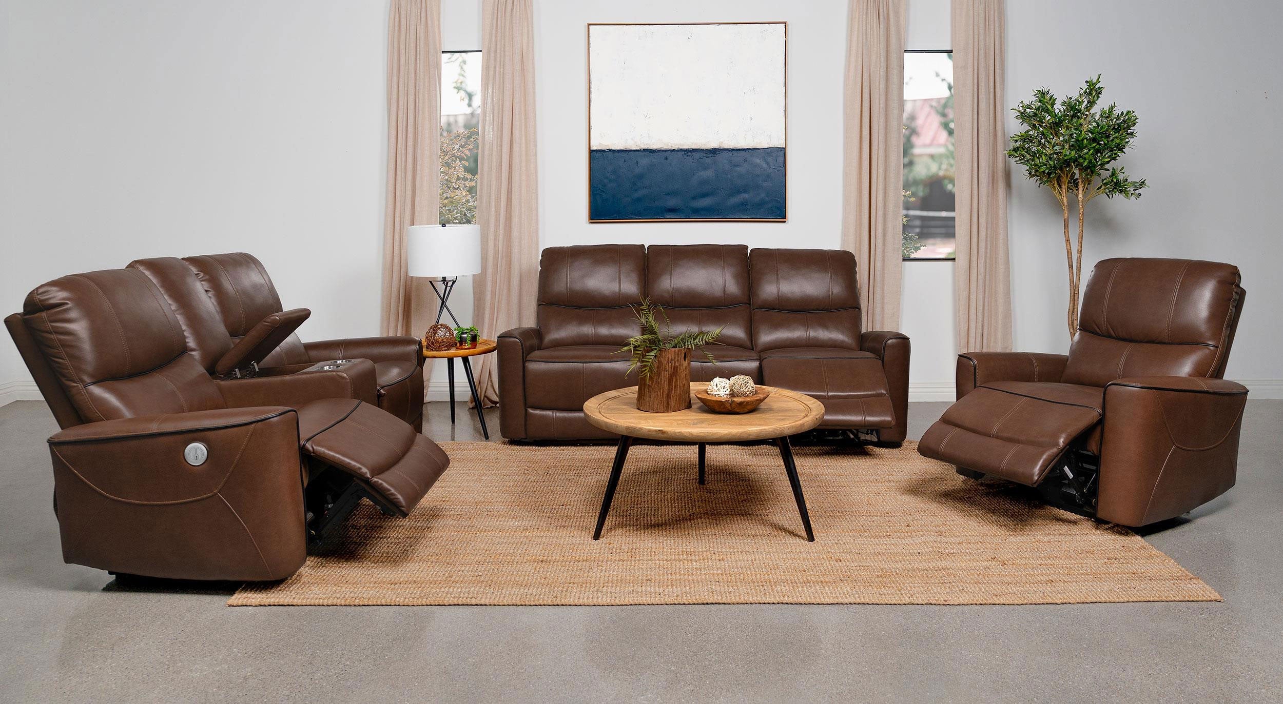 Greenfield Power Recliner - Saddle Brown