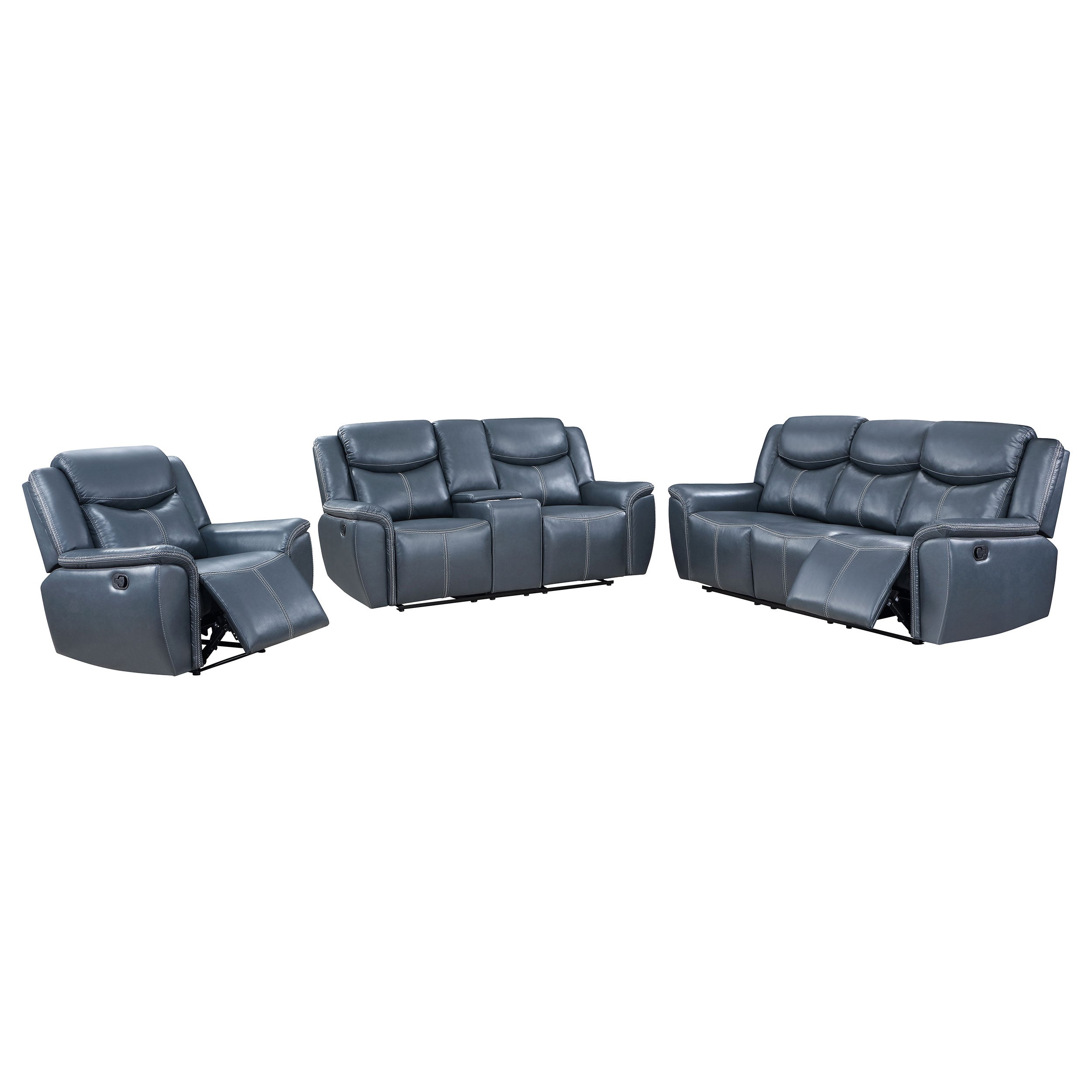 Sloane 3-piece Upholstered Reclining Sofa Set In Blue