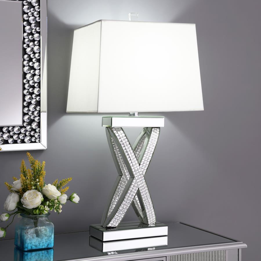 Dominick Mirrored Table Lamp with Rectange Shade White and Clear