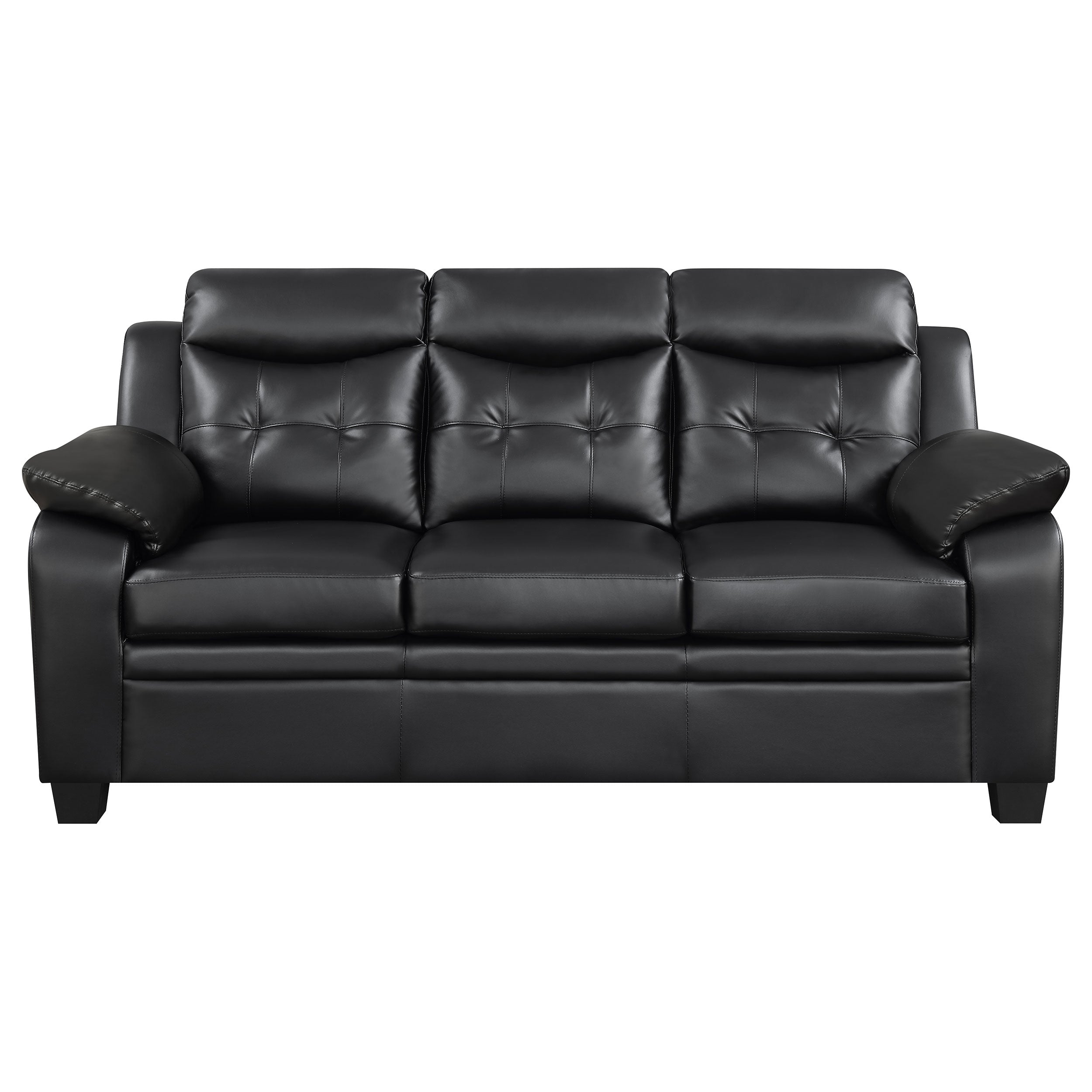 Finley Tufted Pillow Arm Leatherette Upholstered Sofa In Black