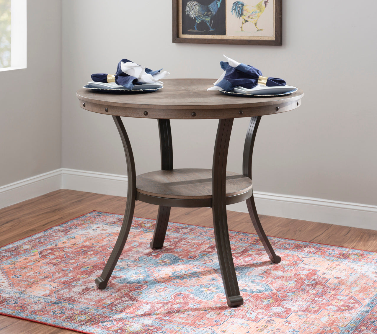 Franklin Pewter Grey Counter Height Dining Table With Inlay Design