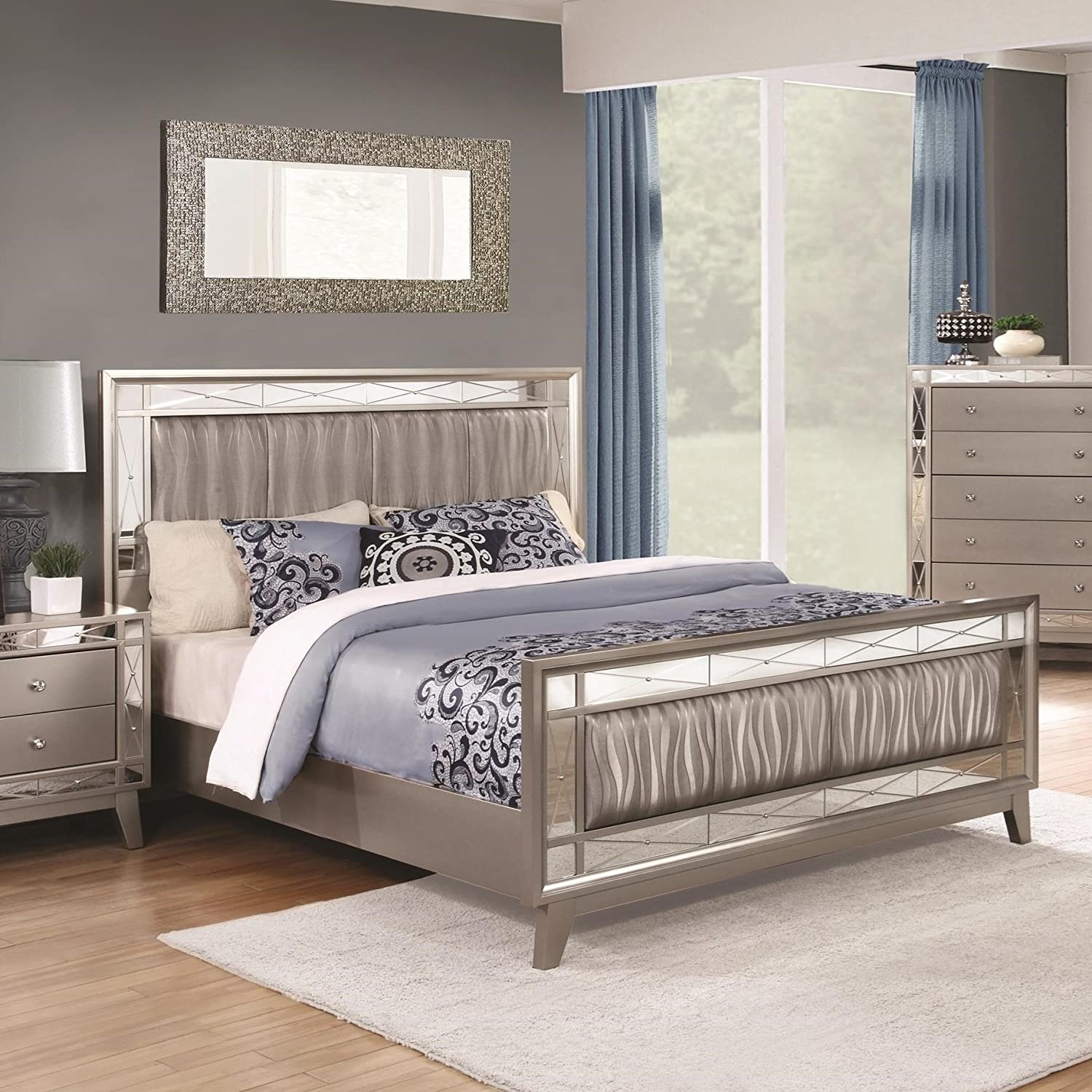 Leighton Queen 4 PC Bedroom Set Metallic Mercury