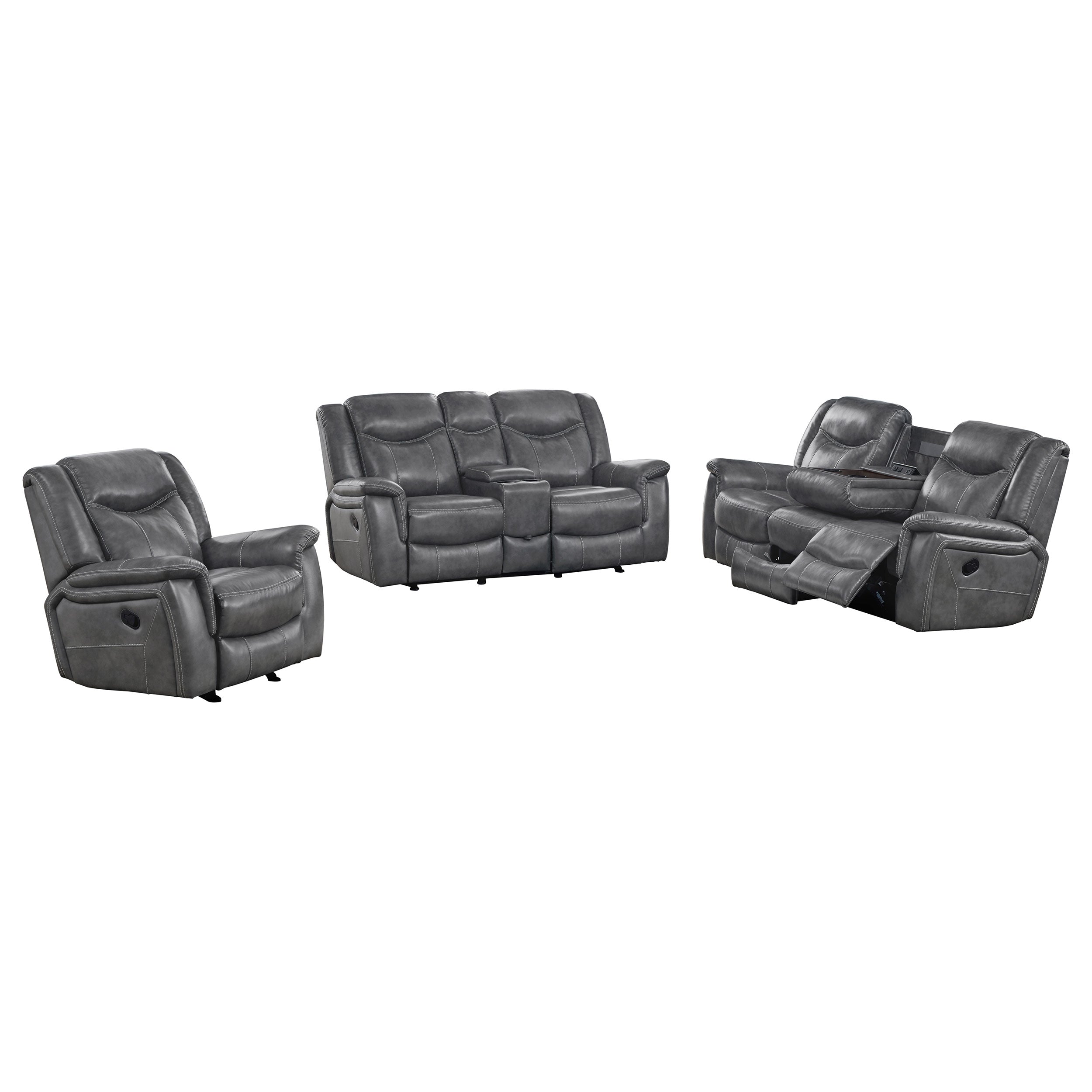 Conrad 3-piece Upholstered Padded Arm Motion Sofa Set In Grey