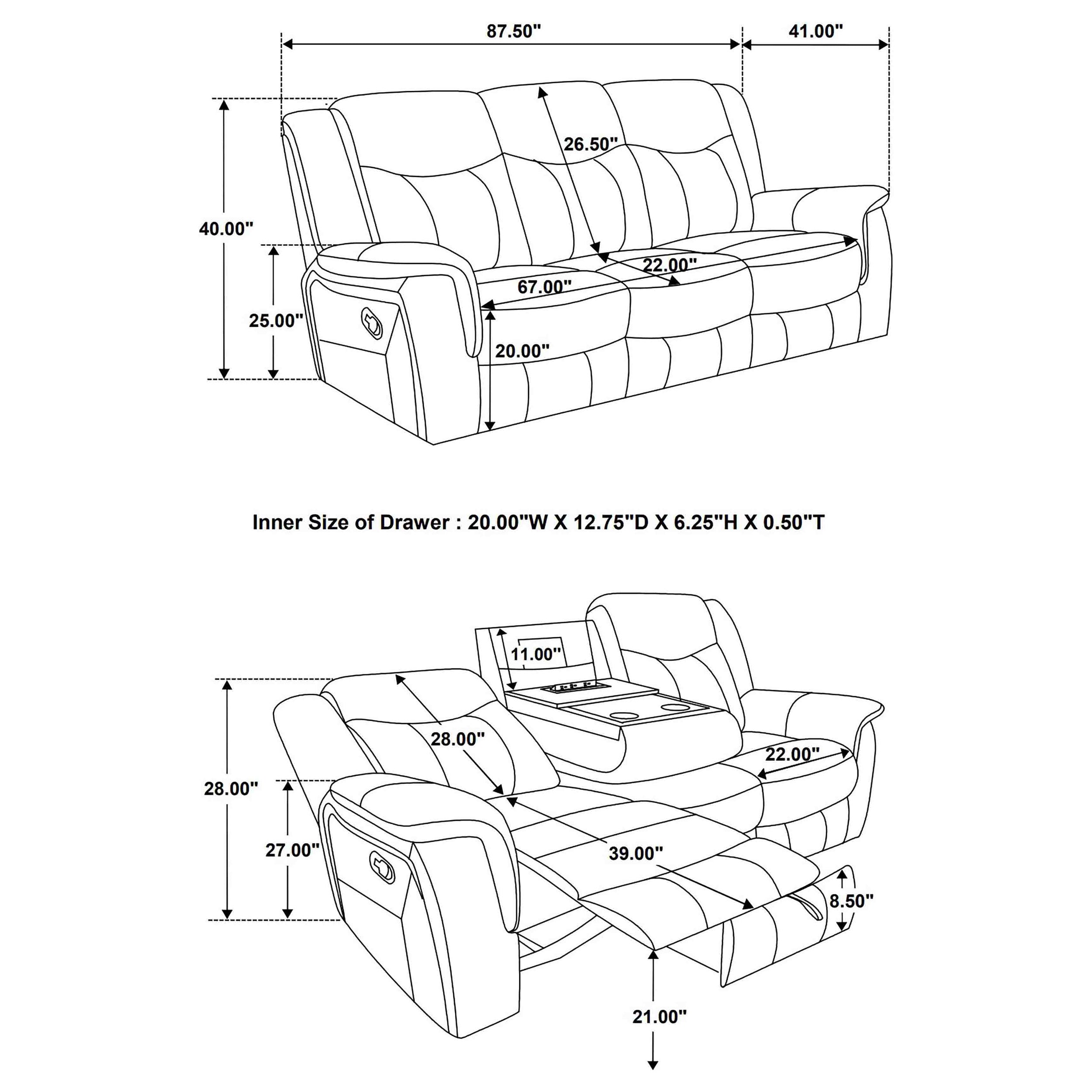 Conrad 3-piece Upholstered Padded Arm Motion Sofa Set In Grey