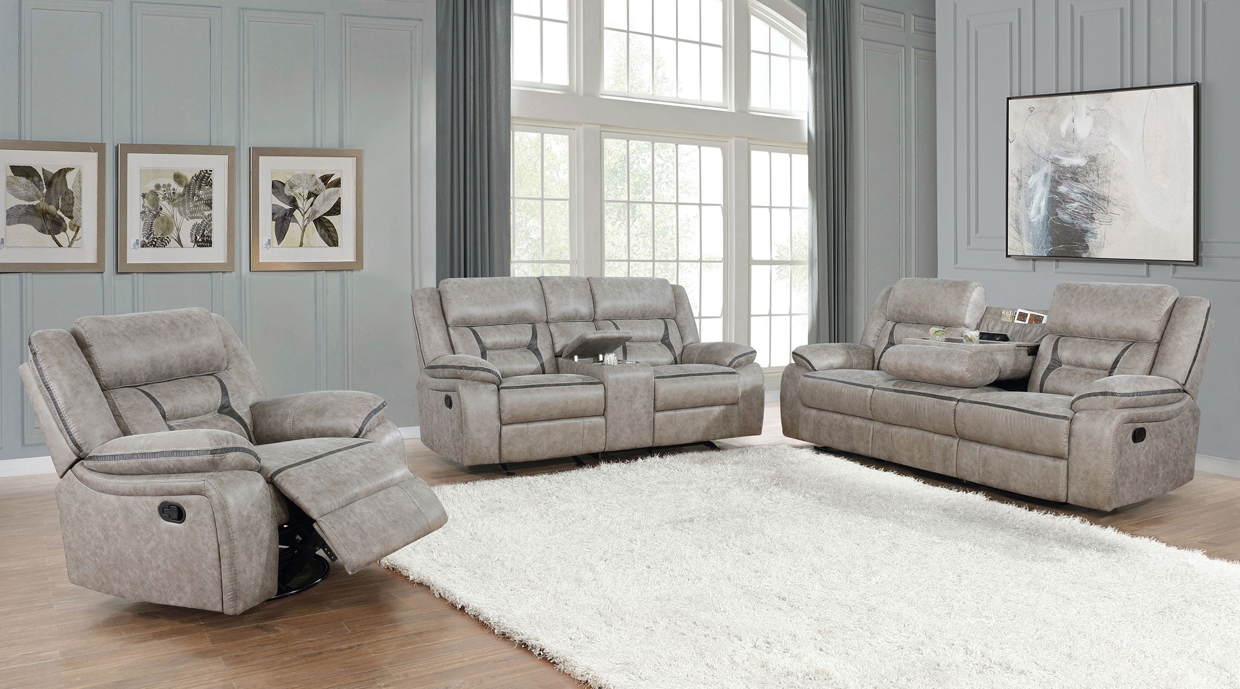 Greer Reclining Sofa Set - 3 Piece - Taupe