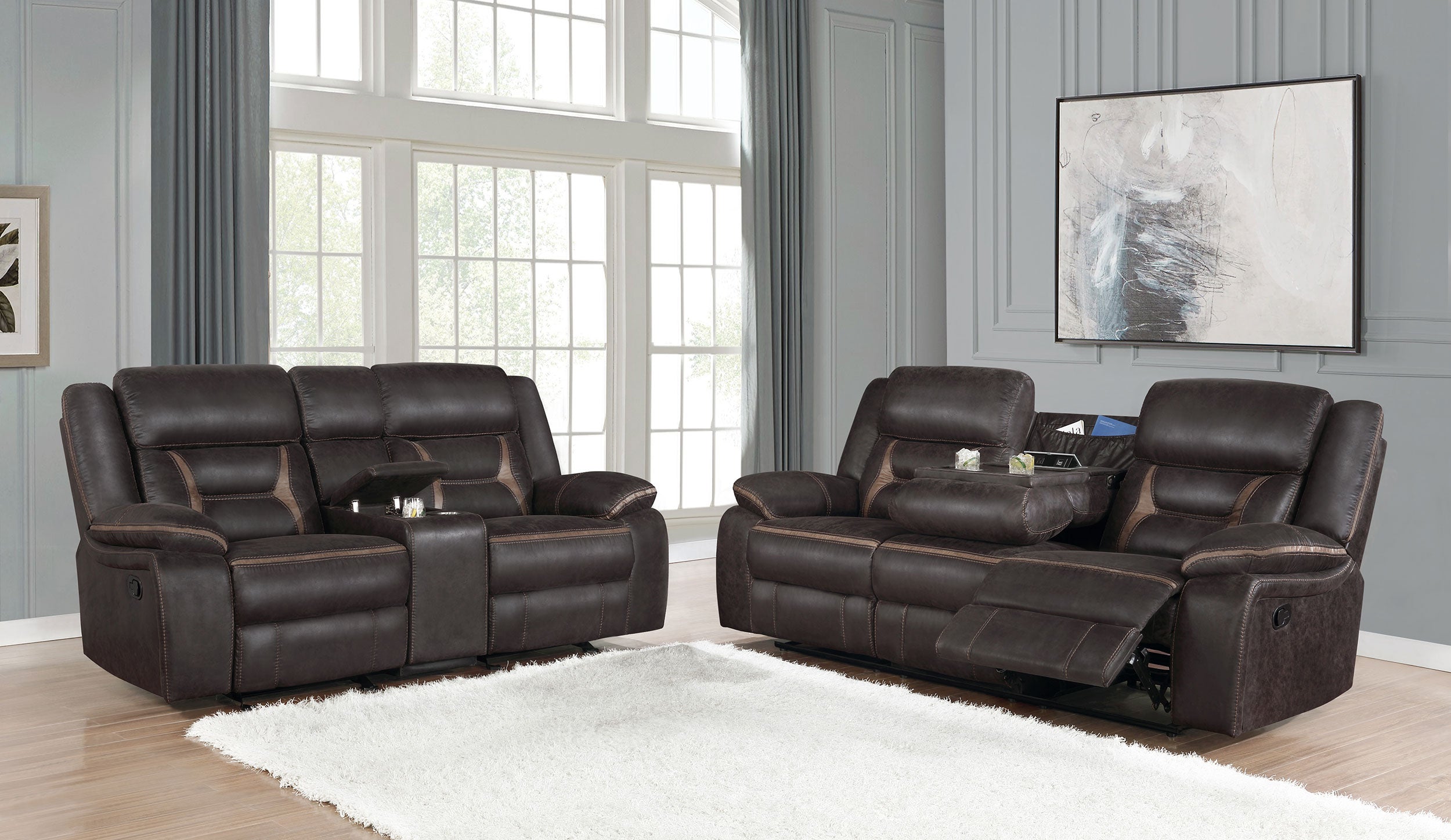 Greer Reclining Sofa Set - 2 Piece - Brown