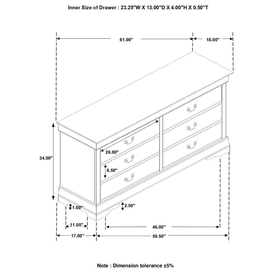 Louis Philippe 6-drawer Dresser White