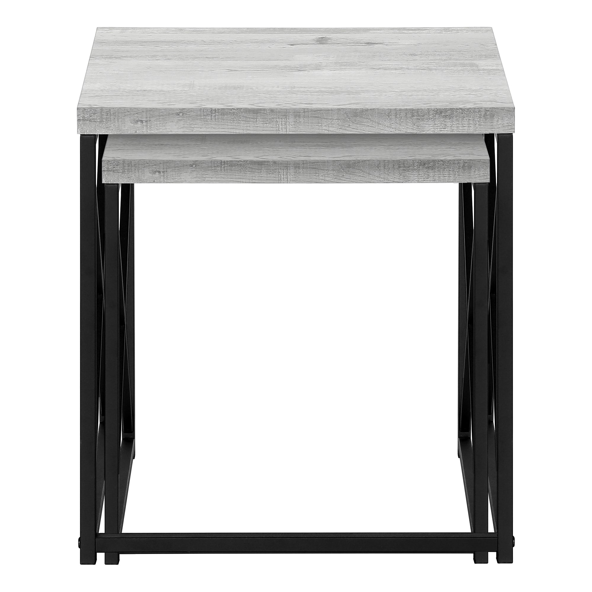 Industrial Style Contemporary X Base 2 Pc Nesting Table Set in Grey