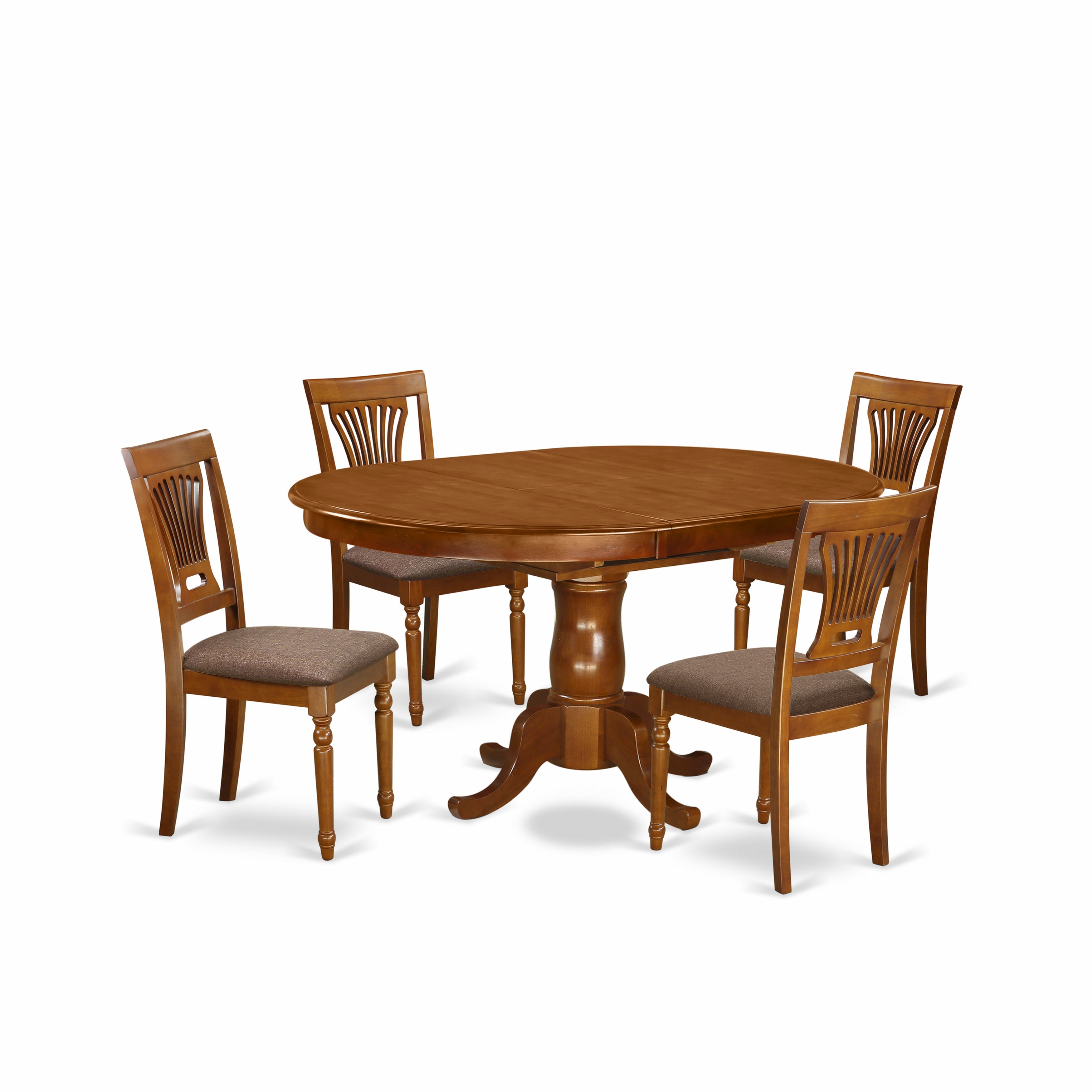 5 Pc Portland Dining Room Oval Table With Leaf and 4 Chairs in Saddle Brown